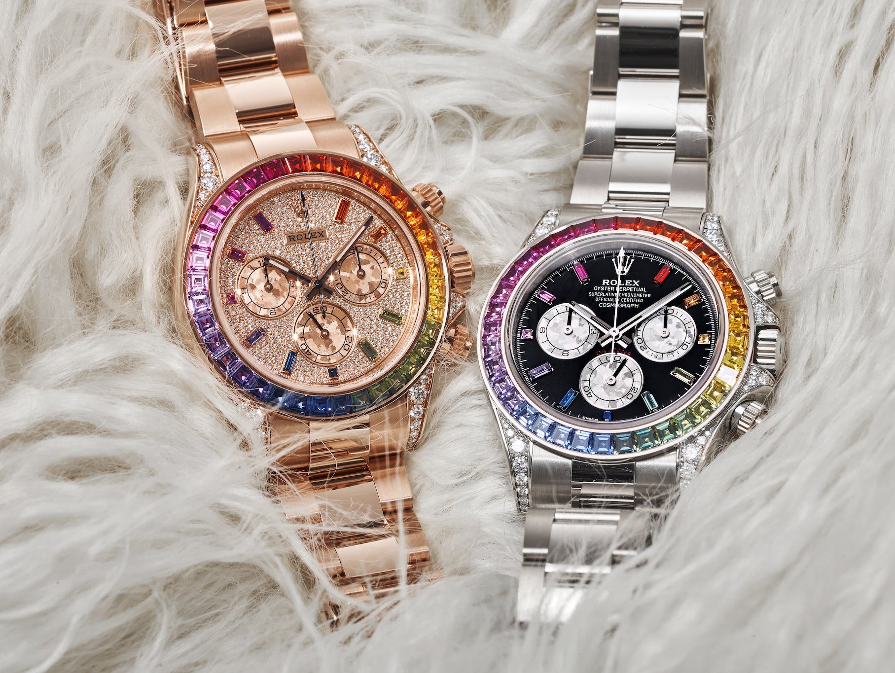 Rolex Rainbow Daytona 116595RBOW and 116599RBOW Lifestyle Photo