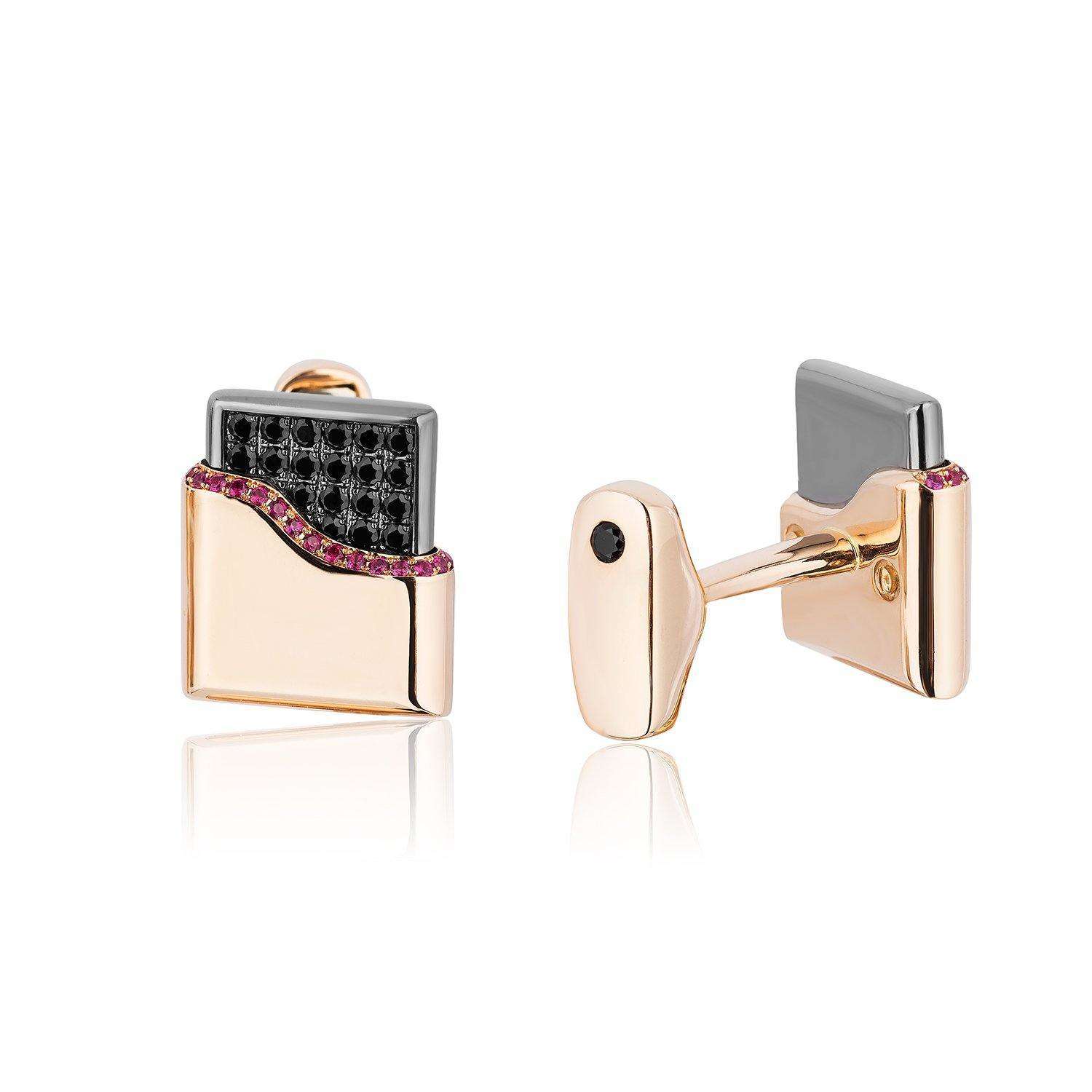 Cufflinks 18k Rose Gold Black Diamond & Ruby Cufflinks Wrist Aficionado