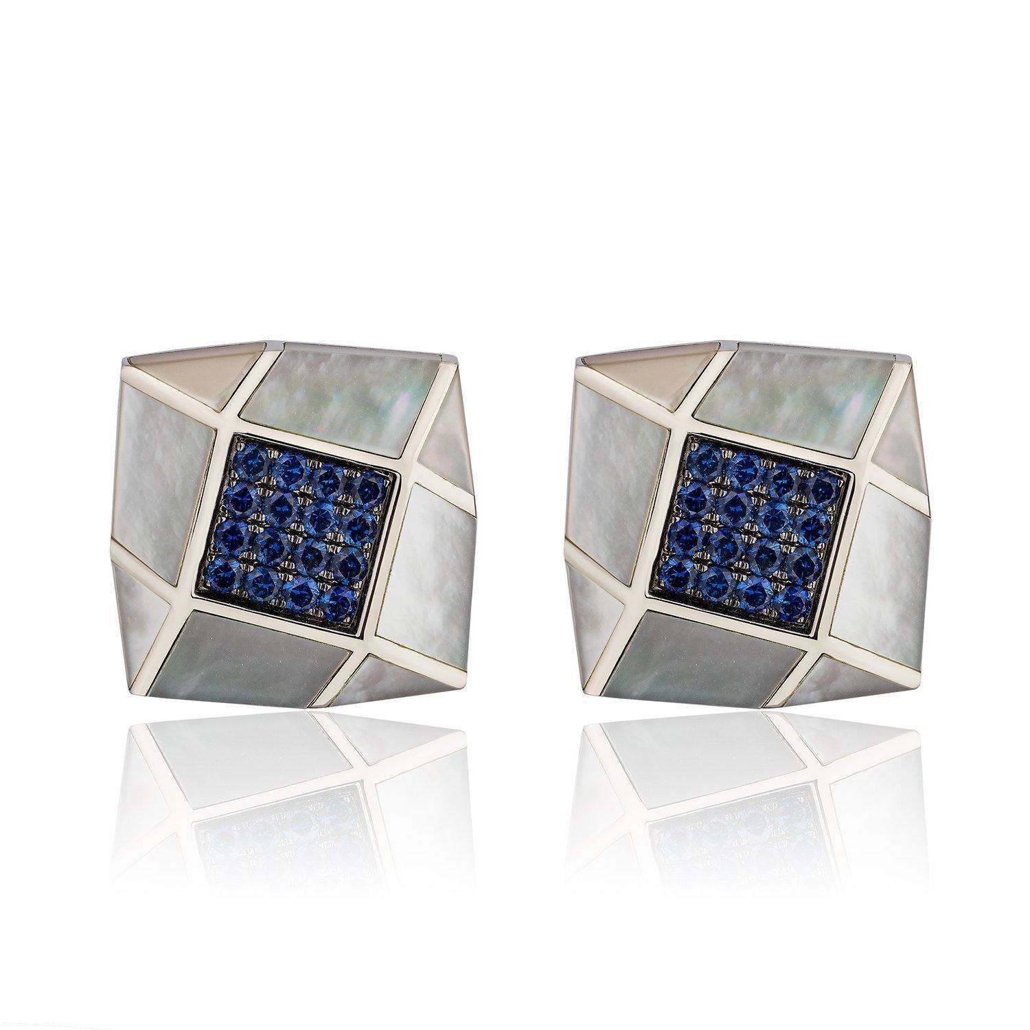 Cufflinks 18k White Gold Cufflinks with Pinctada Maxima set with blue sapphires Wrist Aficionado