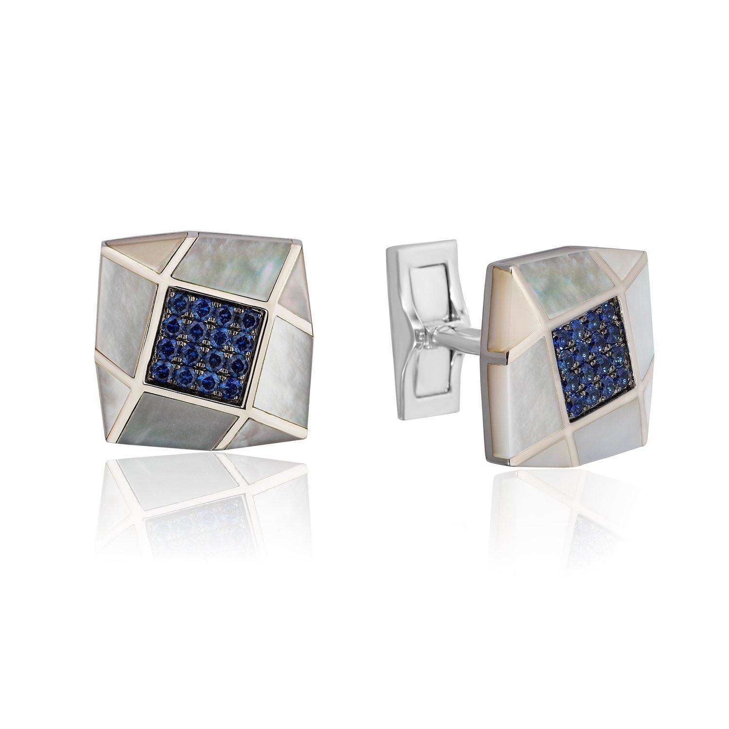 Cufflinks 18k White Gold Cufflinks with Pinctada Maxima set with blue sapphires Wrist Aficionado