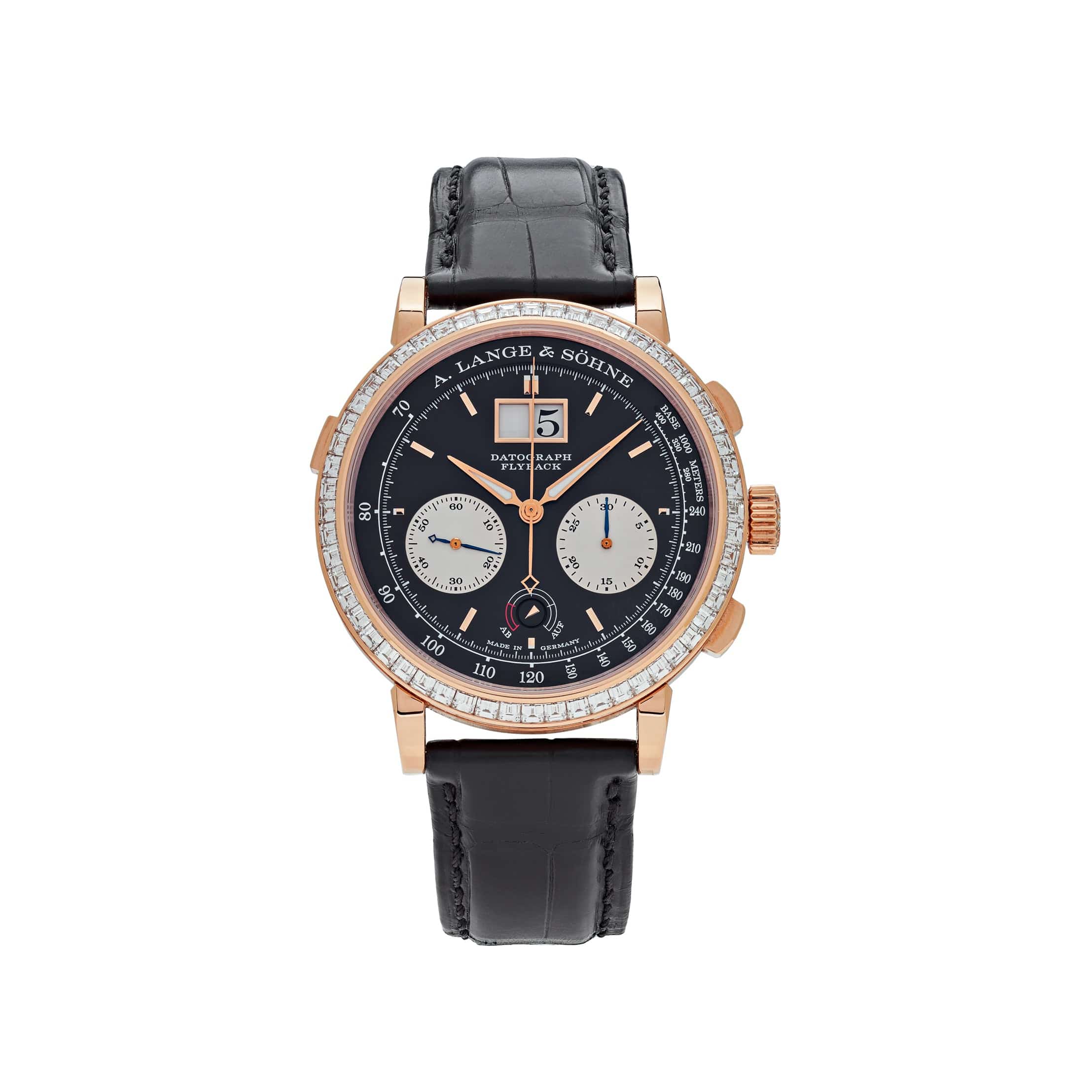 A. Lange & Söhne Datograph Flyback Rose Gold Baguette Bezel Black Dial Limited Edition 405.831 (Draft) Wrist Aficionado