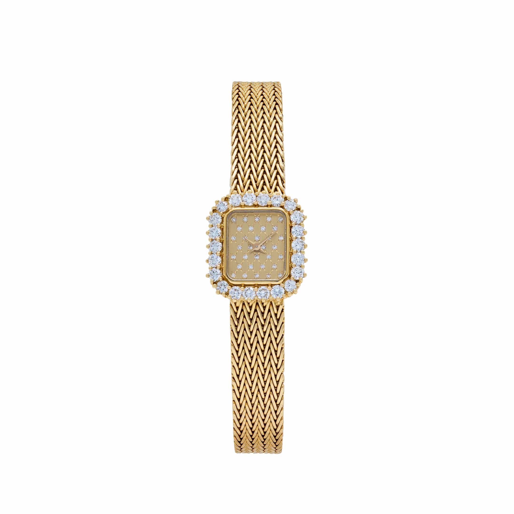 Audemars Piguet 'Ladies' Rectangle Watch Yellow Gold Champagne Diamond Dial Diamond Bezel