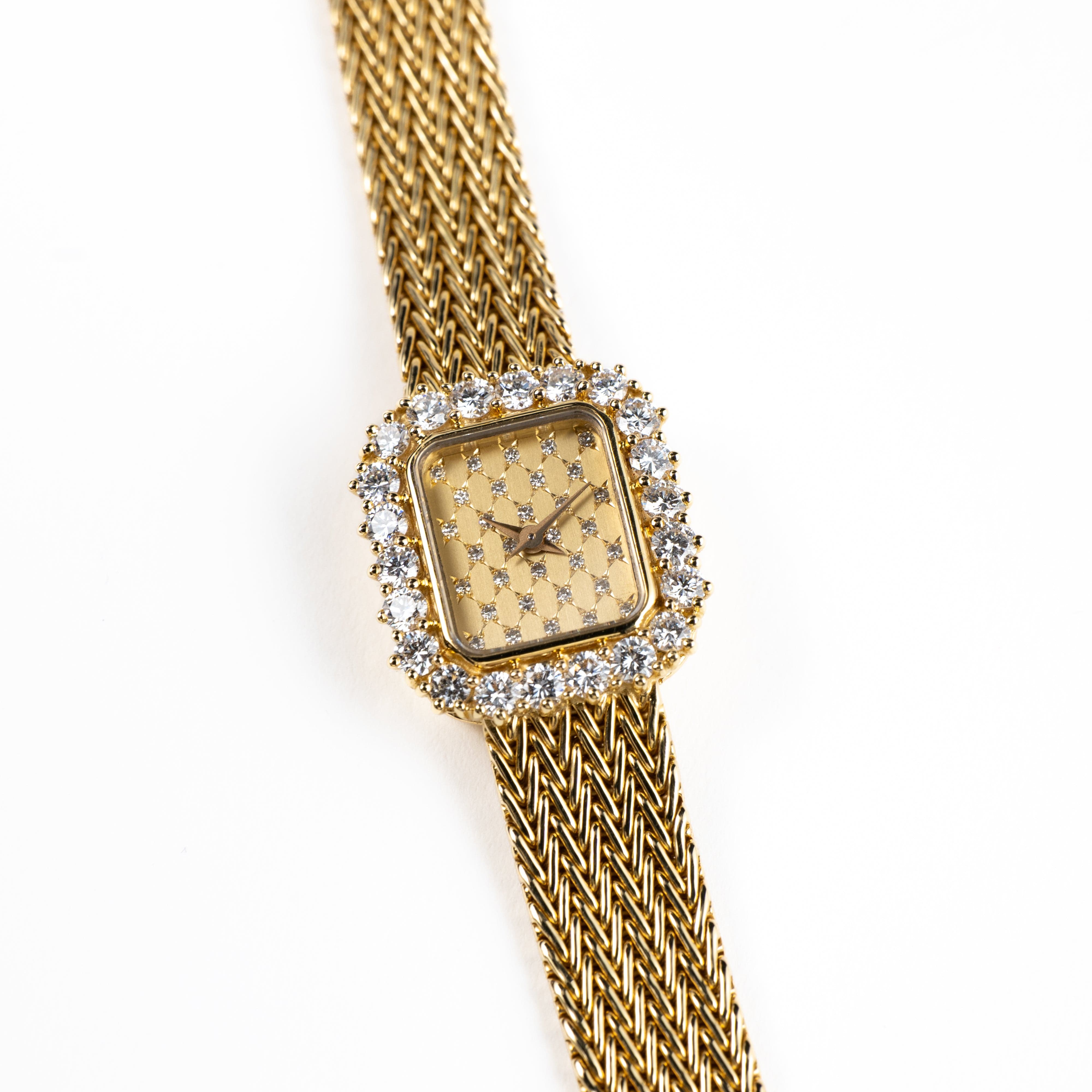 Audemars Piguet 'Ladies' Rectangle Watch Yellow Gold Champagne Diamond Dial Diamond Bezel