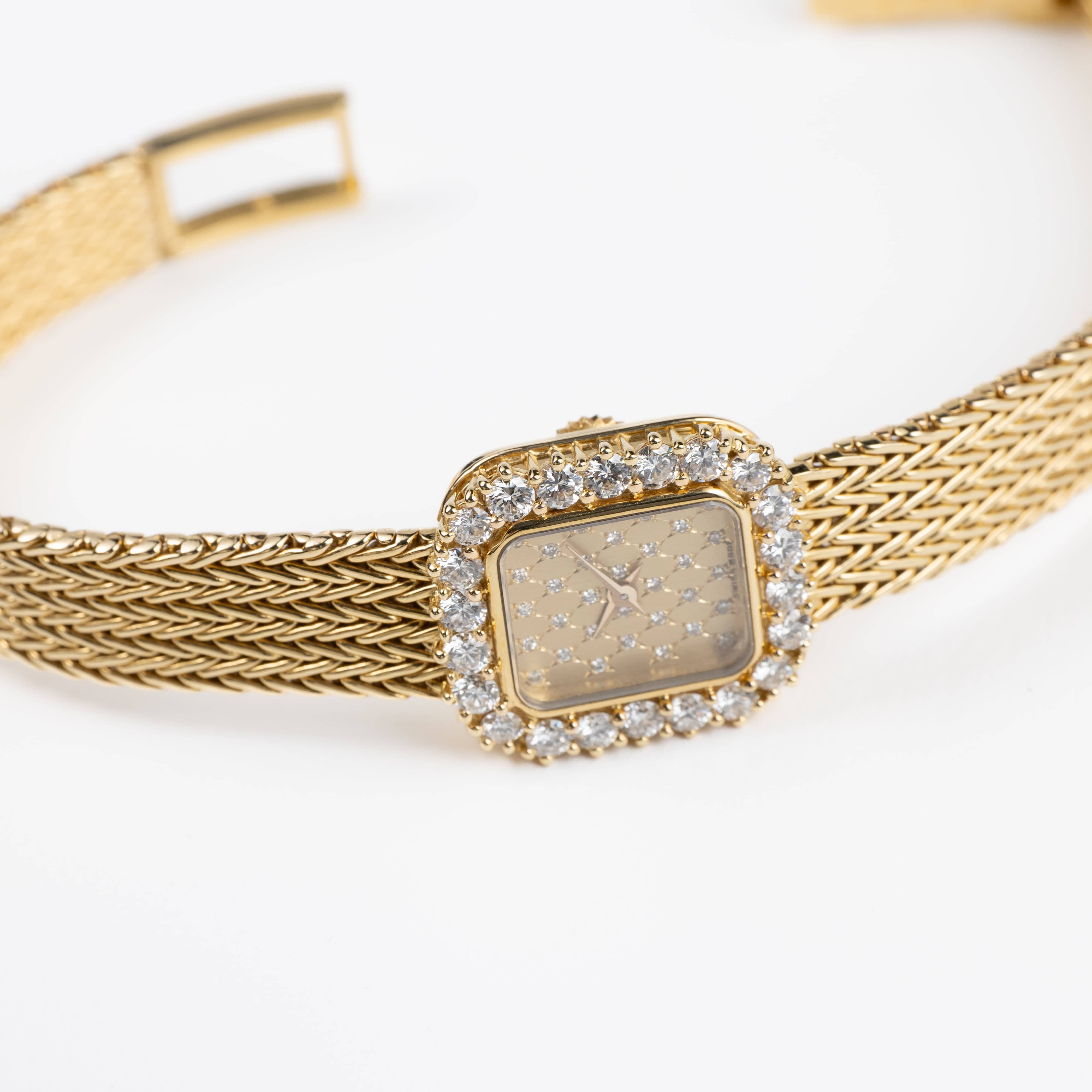 Audemars Piguet 'Ladies' Rectangle Watch Yellow Gold Champagne Diamond Dial Diamond Bezel