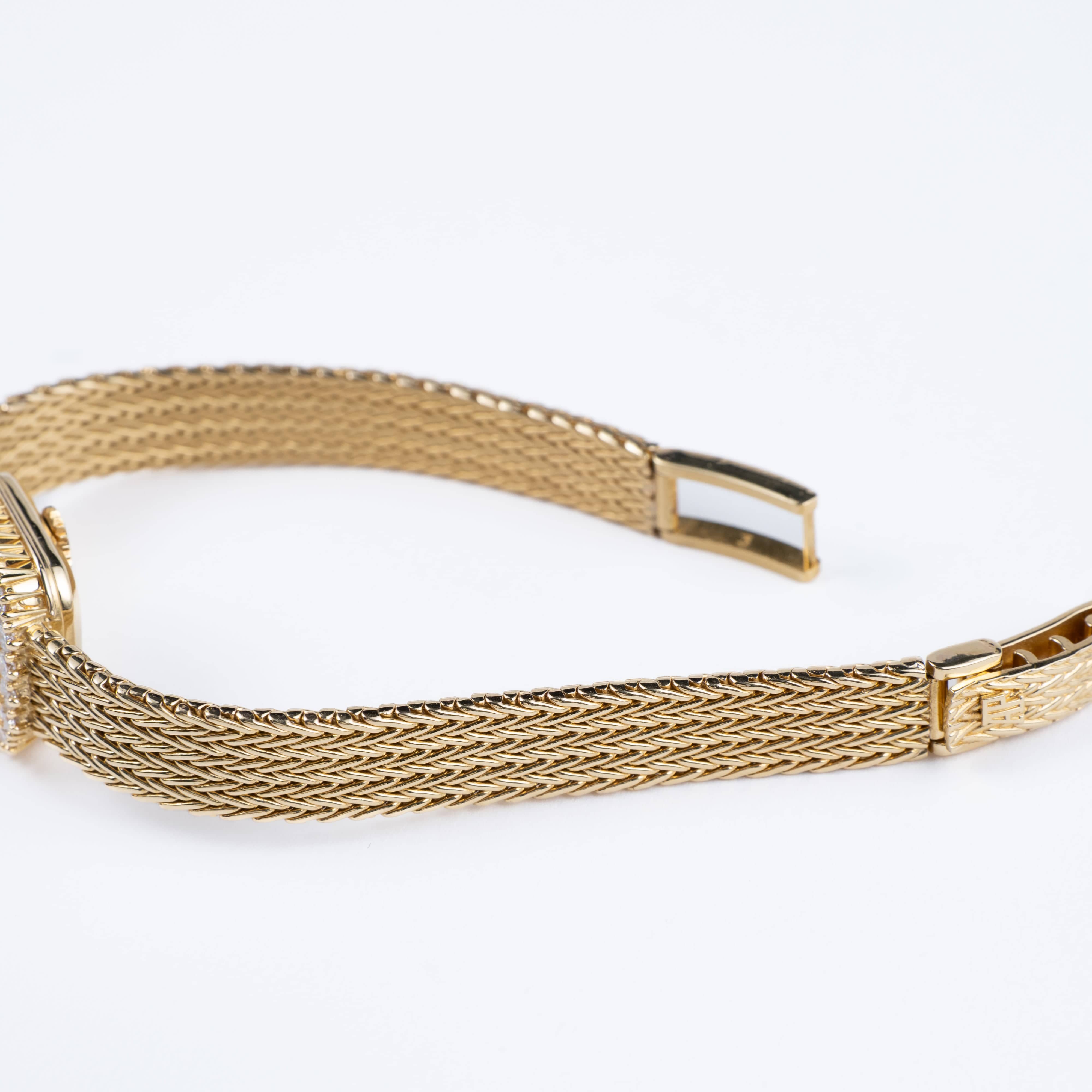 Audemars Piguet 'Ladies' Rectangle Watch Yellow Gold Champagne Diamond Dial Diamond Bezel