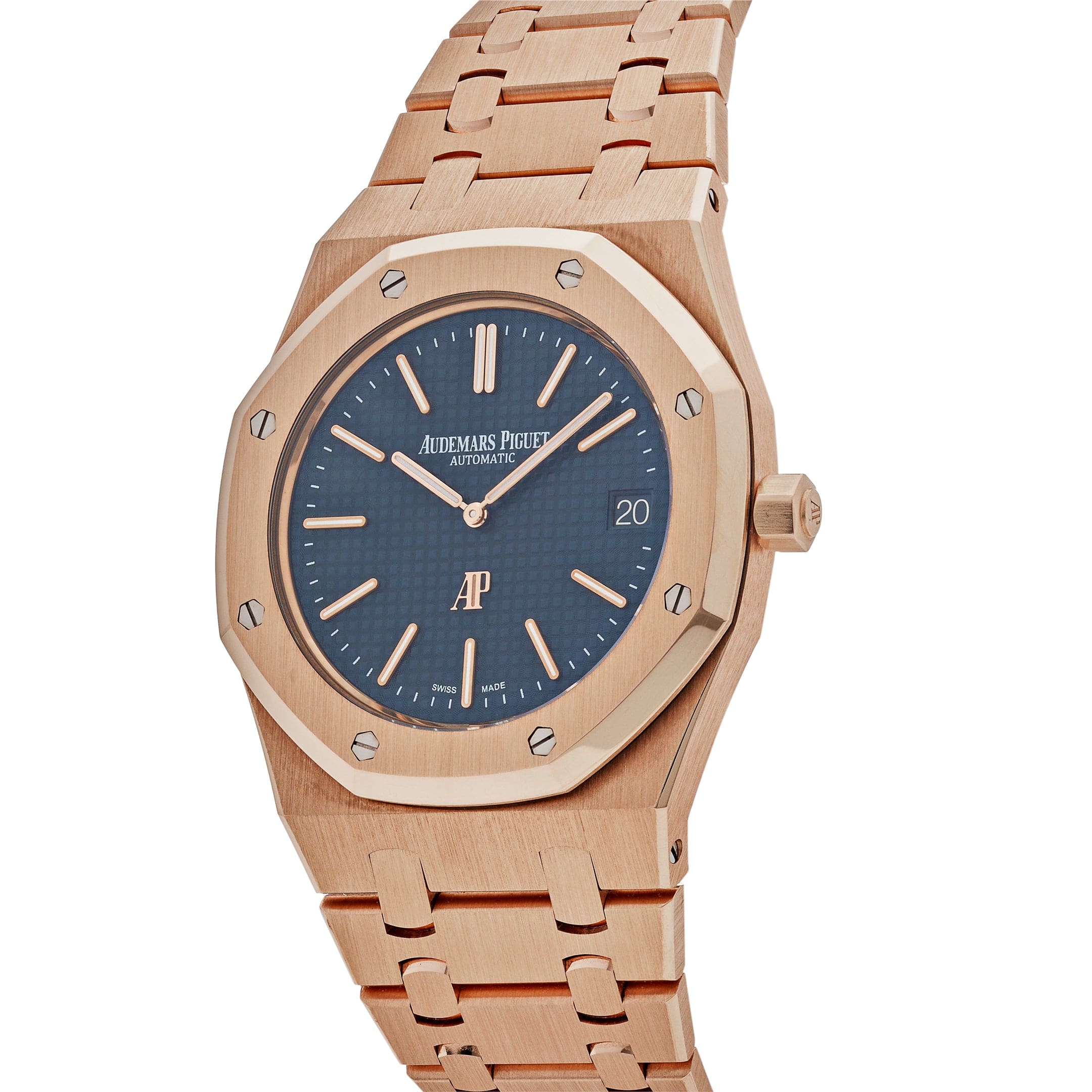 Luxury Watch Audemars Piguet Royal Oak 'Jumbo' Extra Thin 39mm Rose Gold Blue Dial 15202OR.OO.1240OR.01 Wrist Aficionado