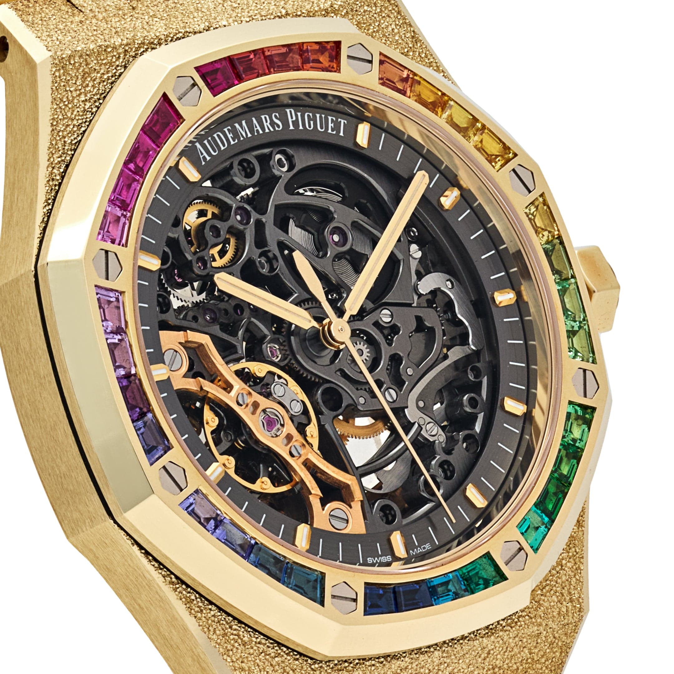 Audemars Piguet Royal Oak 15412BA.YG.1224BA.01 Rainbow Baguette Frosted Yellow Gold Double Balance Wheel