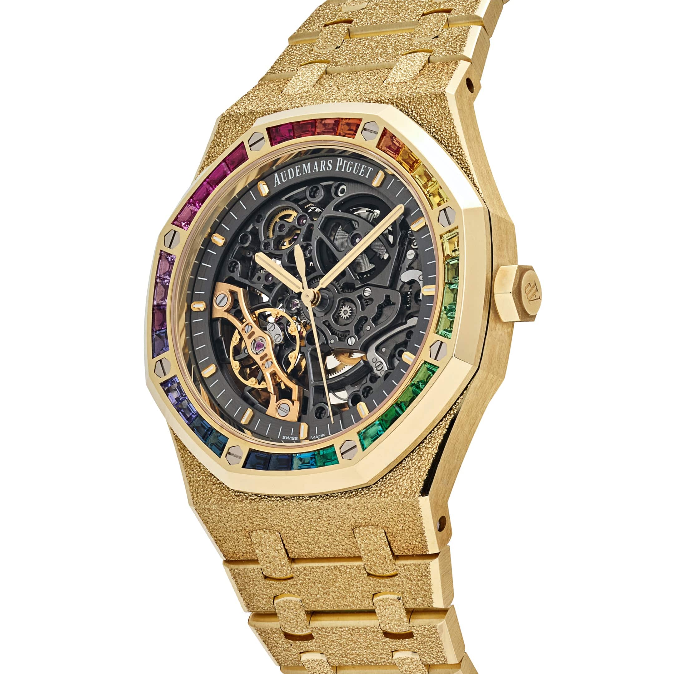 Audemars Piguet Royal Oak 15412BA.YG.1224BA.01 Rainbow Baguette Frosted Yellow Gold Double Balance Wheel