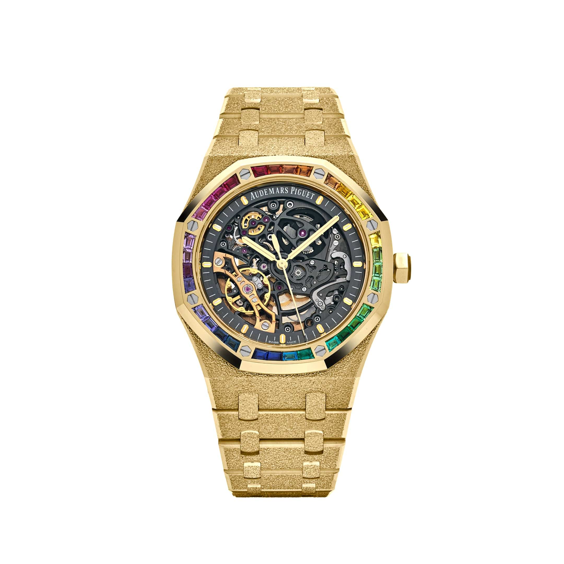 Audemars Piguet Royal Oak 15412BA.YG.1224BA.01 Rainbow Baguette Frosted Yellow Gold Double Balance Wheel