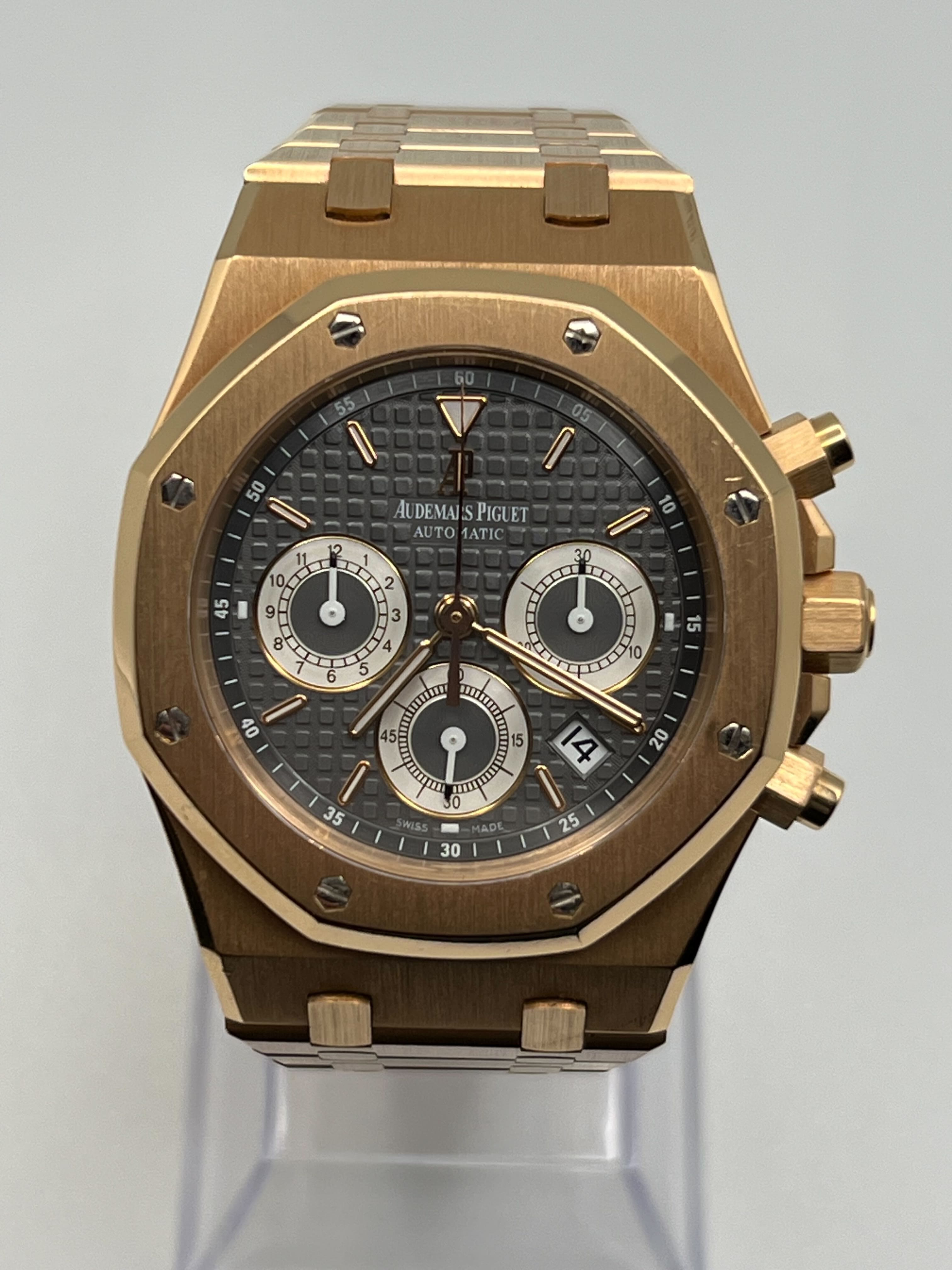 Audemars Piguet Royal Oak Chronograph Rose Gold Grey Dial 39mm 26022OR.OO.D098CR.02 Wrist Aficionado