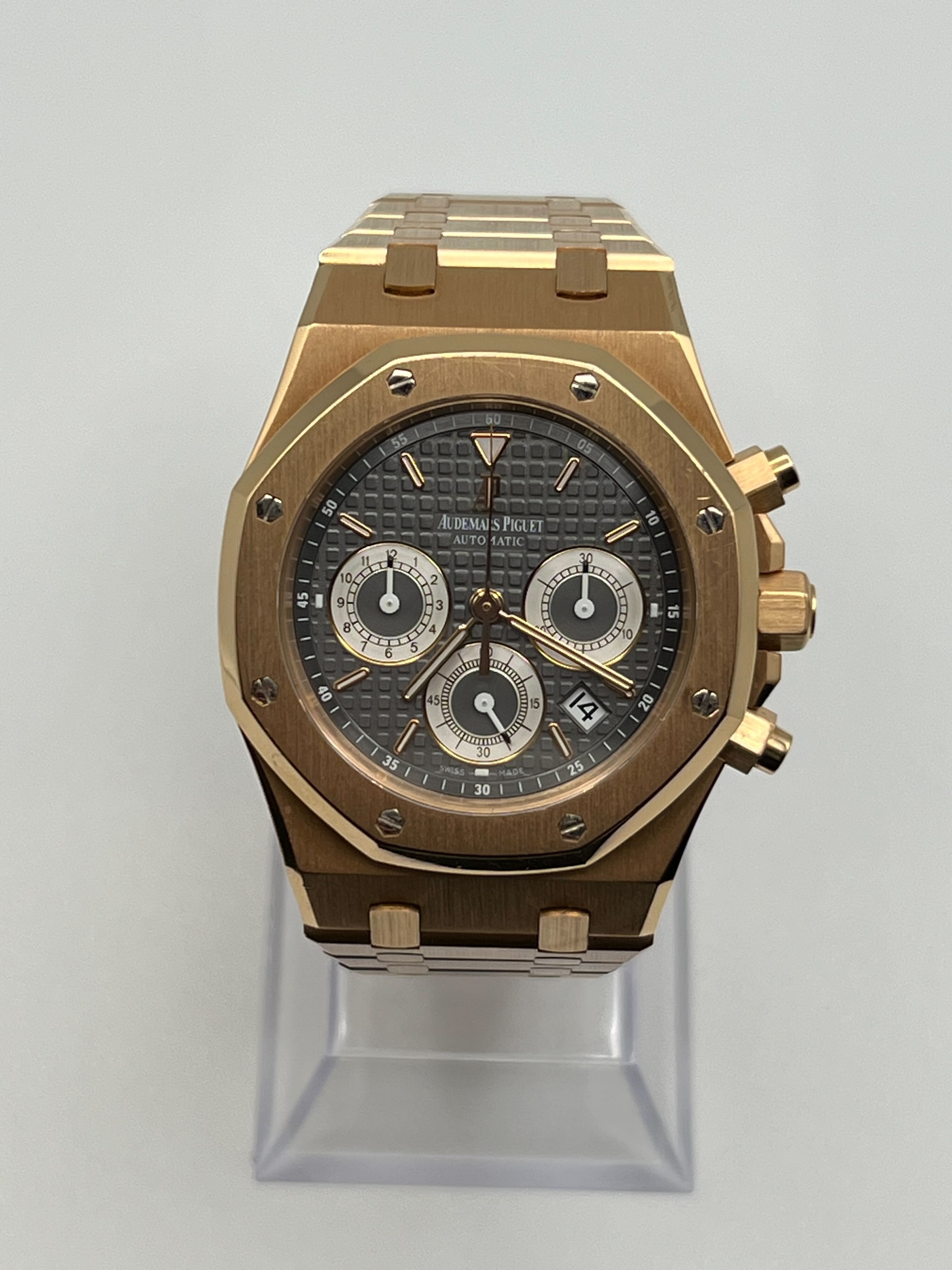 Audemars Piguet Royal Oak Chronograph Rose Gold Grey Dial 39mm 26022OR.OO.D098CR.02 Wrist Aficionado