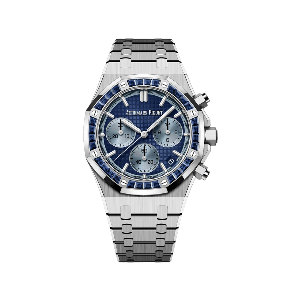 Audemars Piguet Royal Oak 26240BC.SS.1320BC.01 Chronograph White Gold Sapphire Bezel Blue Dial
