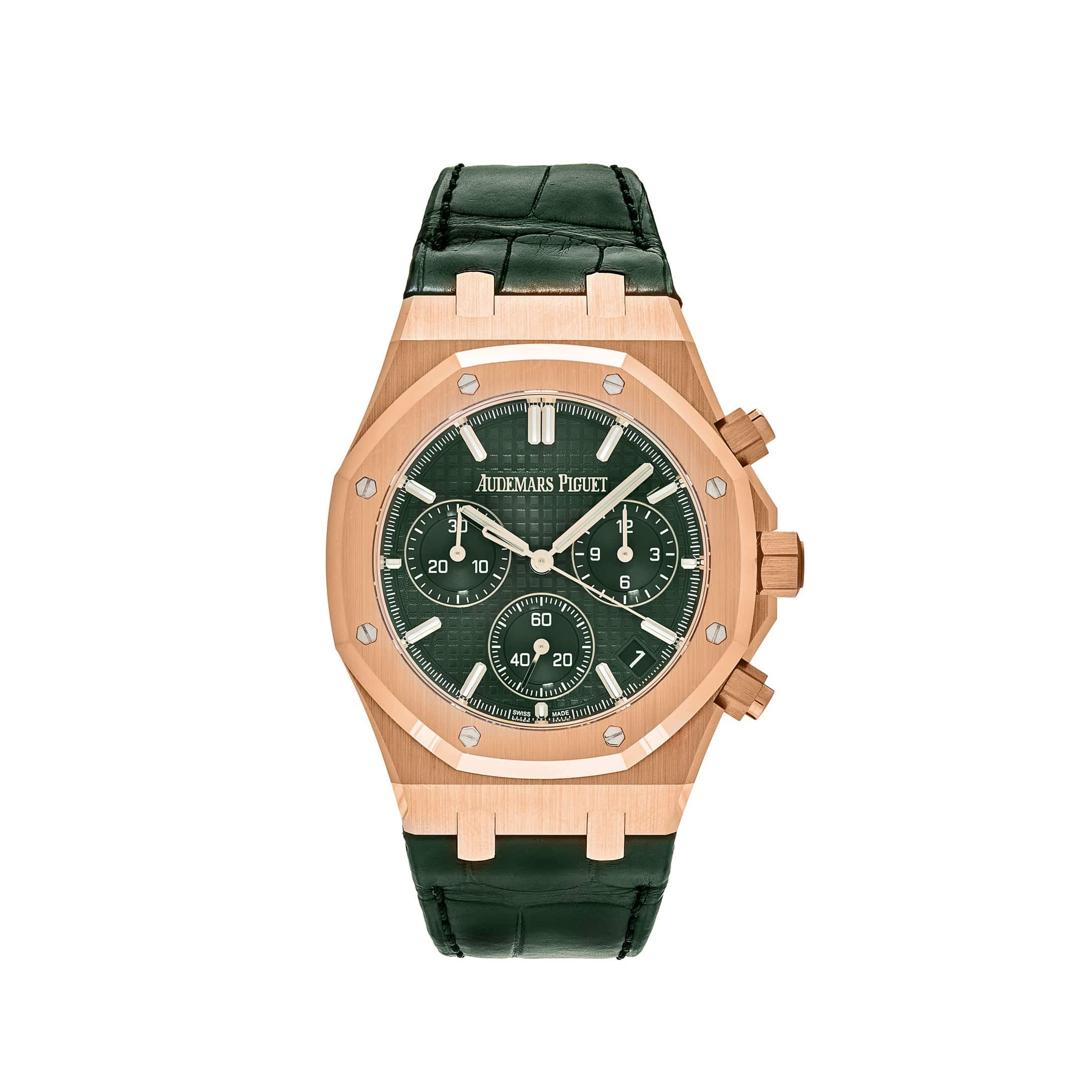 Luxury Watch Audemars Piguet Royal Oak Chronograph "50th Anniversary" Rose Gold Green Dial 26240OR.OO.D404CR.01 Wrist Aficionado