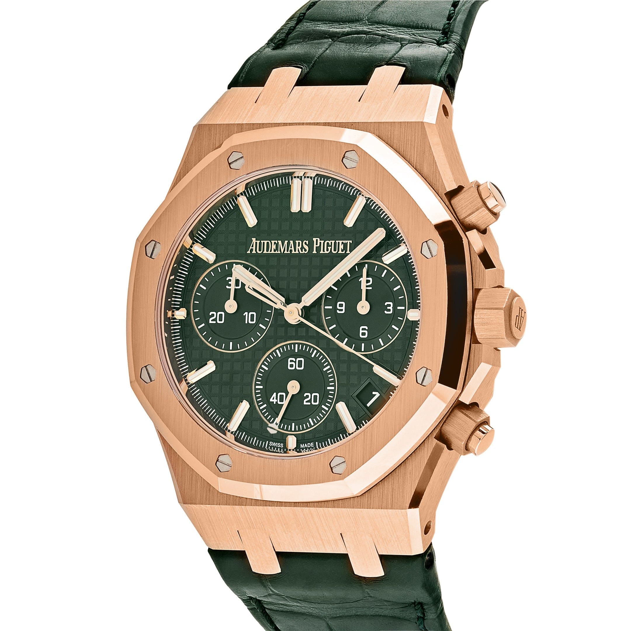 Luxury Watch Audemars Piguet Royal Oak Chronograph "50th Anniversary" Rose Gold Green Dial 26240OR.OO.D404CR.01 Wrist Aficionado