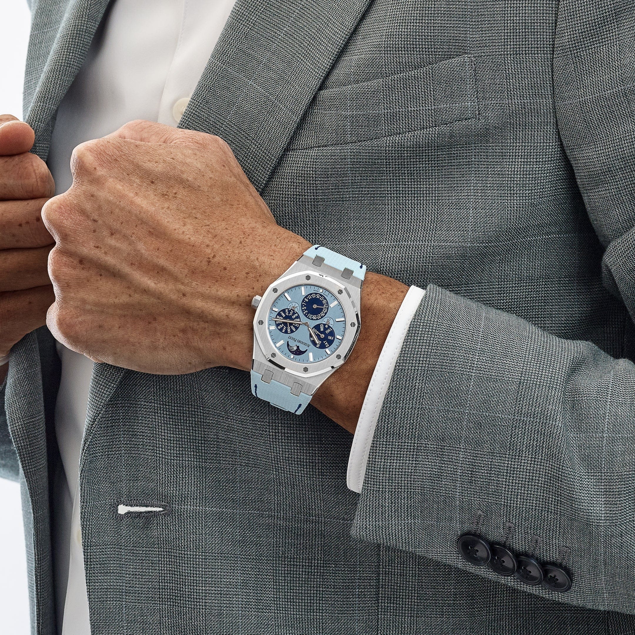 Audemars Piguet Royal Oak 26586BC.OO.1240.BC.99 Perpetual Calendar RD2 Ultra-Thin “Luminary” White Gold Light Blue Limited Edition of 25
