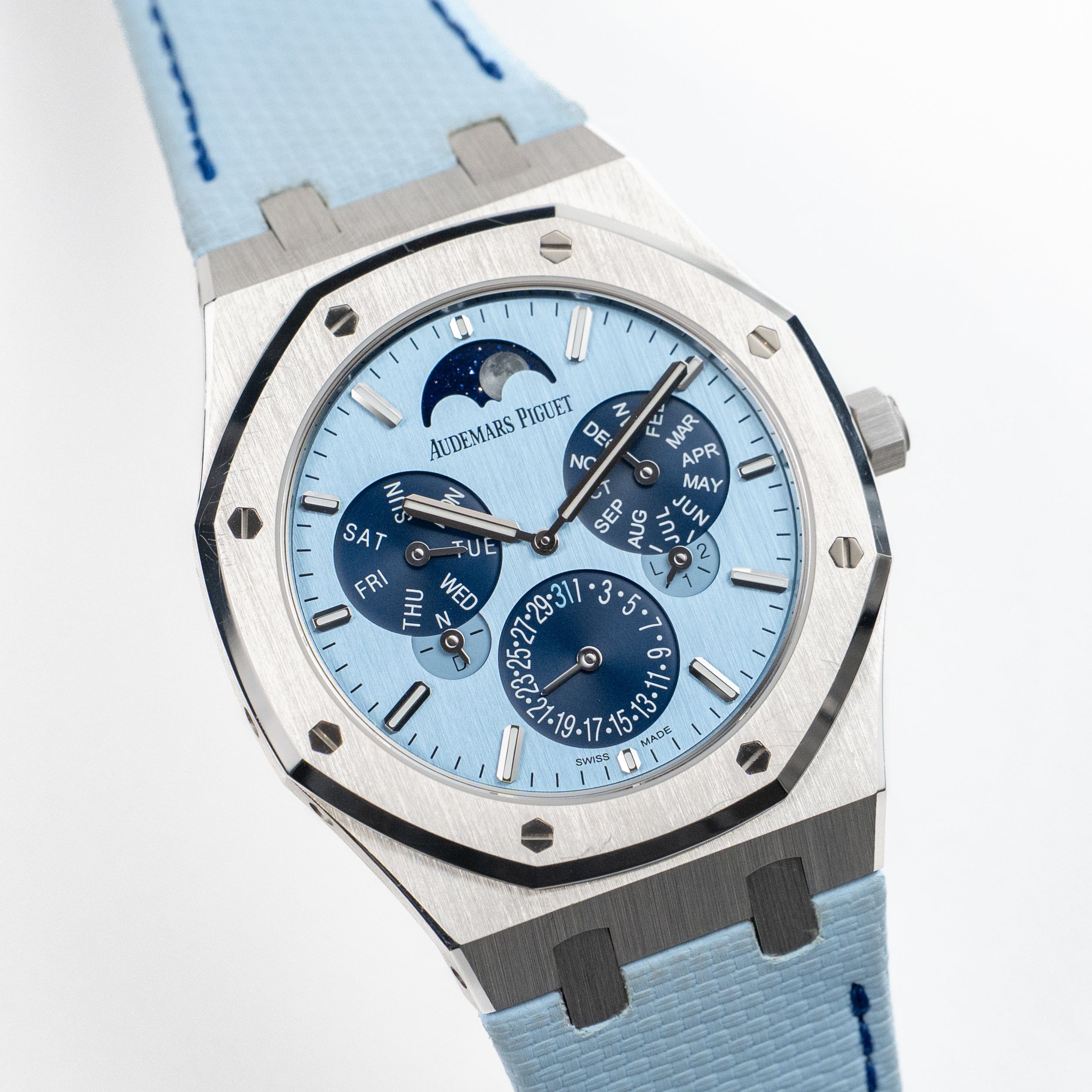 Audemars Piguet Royal Oak 26586BC.OO.1240.BC.99 Perpetual Calendar RD2 Ultra-Thin “Luminary” White Gold Light Blue Limited Edition of 25
