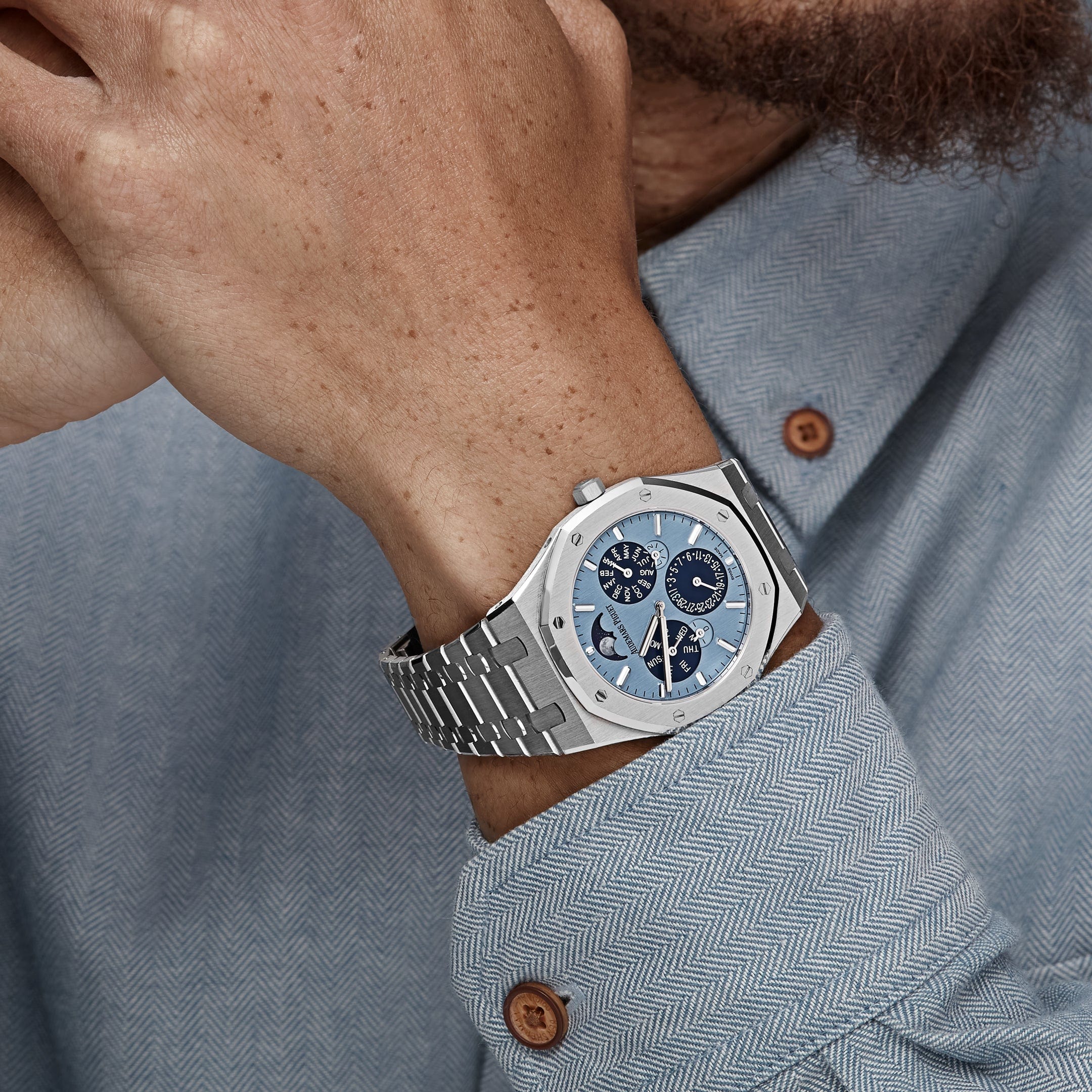 Audemars Piguet Royal Oak 26586BC.OO.1240.BC.99 Perpetual Calendar Ultra-Thin “Luminary” White Gold Light Blue Limited Edition (2024)