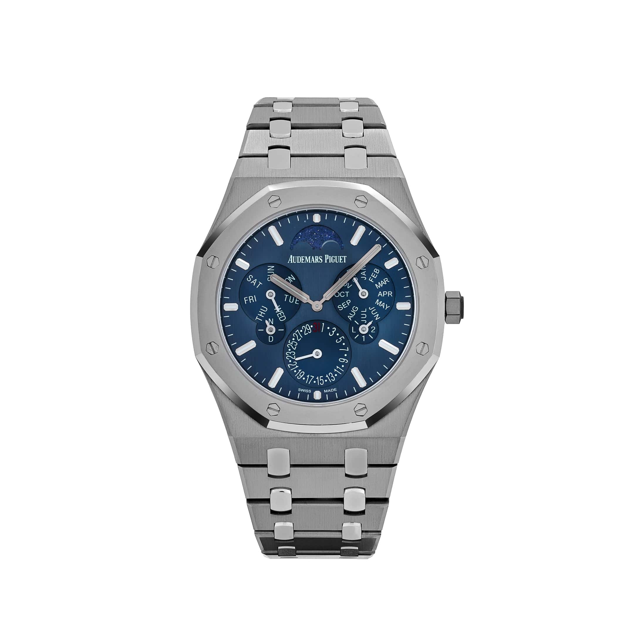 Audemars Piguet Royal Oak 26586IP.OO.1240IP.01 Perpetual Calendar 'Ultra-Thin' Platinum Titanium Blue Dial