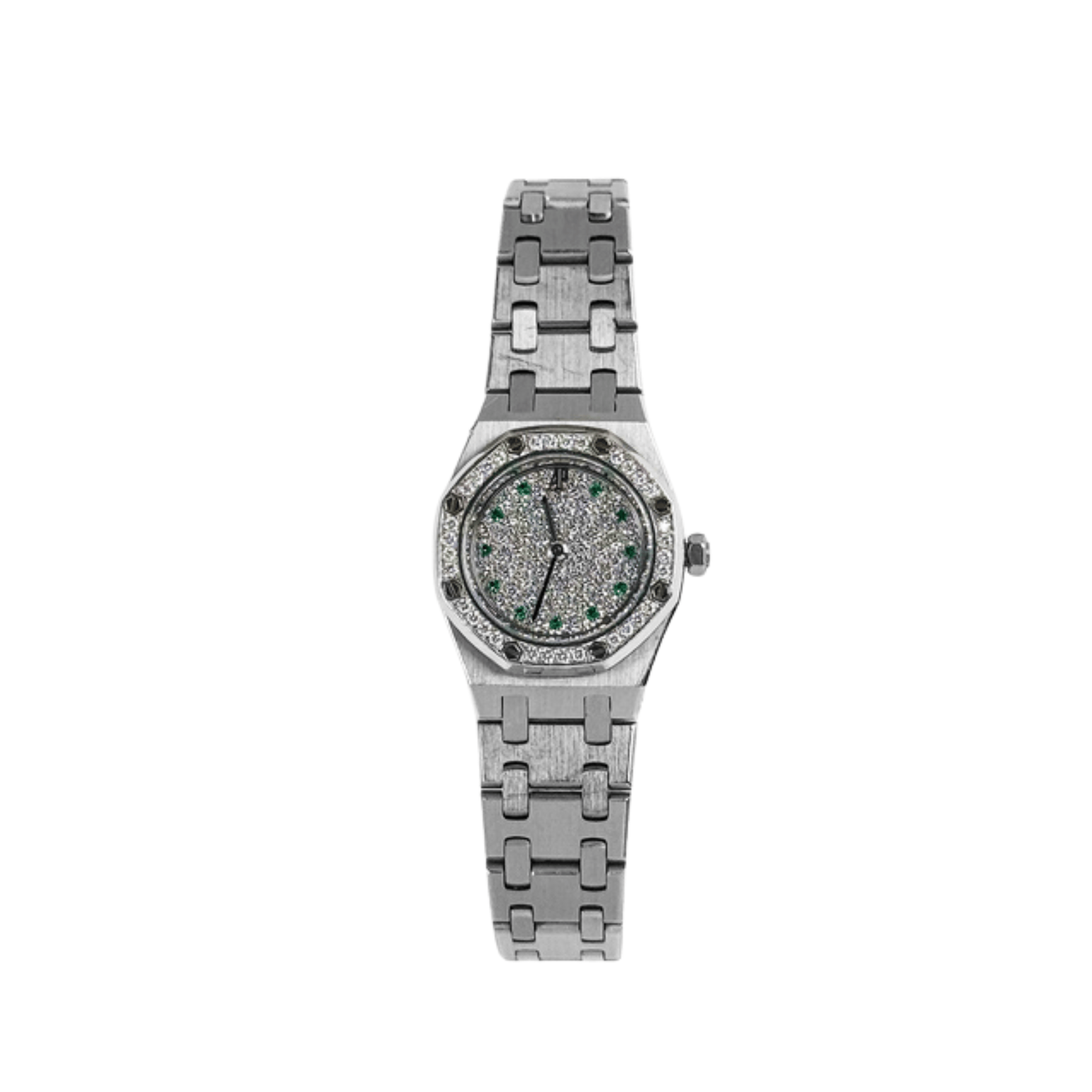 Audemars Piguet Royal Oak 67076BC 'Ladies' White Gold Diamond Emerald Set Dial Diamond Bezel Quartz