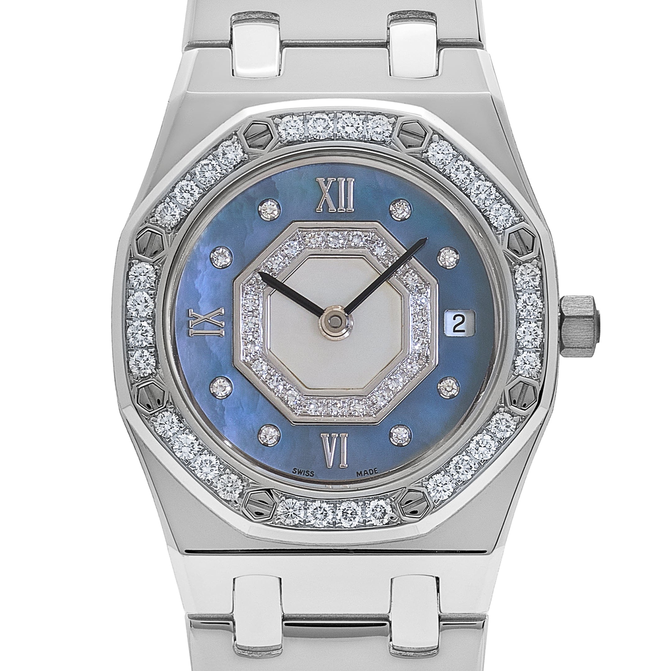 Audemars Piguet Royal Oak 67371BC/093 'Ladies' White Gold Blue Mother of Pearl Diamond Dial Diamond Bezel Quartz (2002)