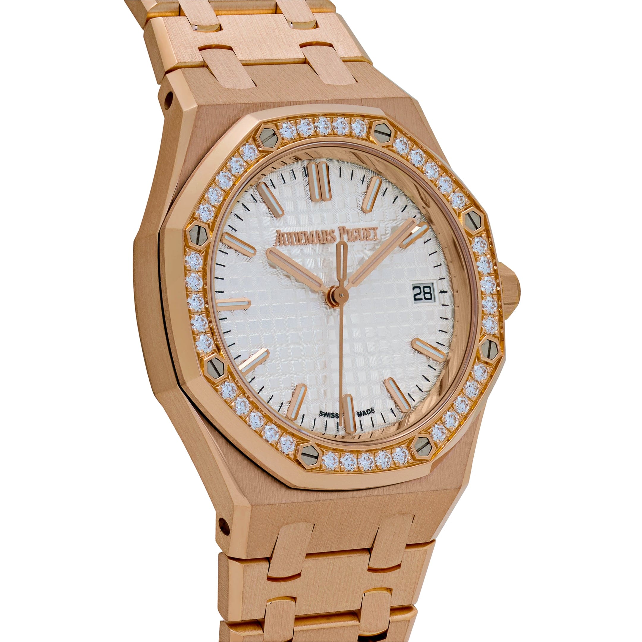 Audemars Piguet Royal Oak 77451OR.ZZ.1361OR.03 'Ladies' Rose Gold Silver Dial Diamond Bezel (2024)