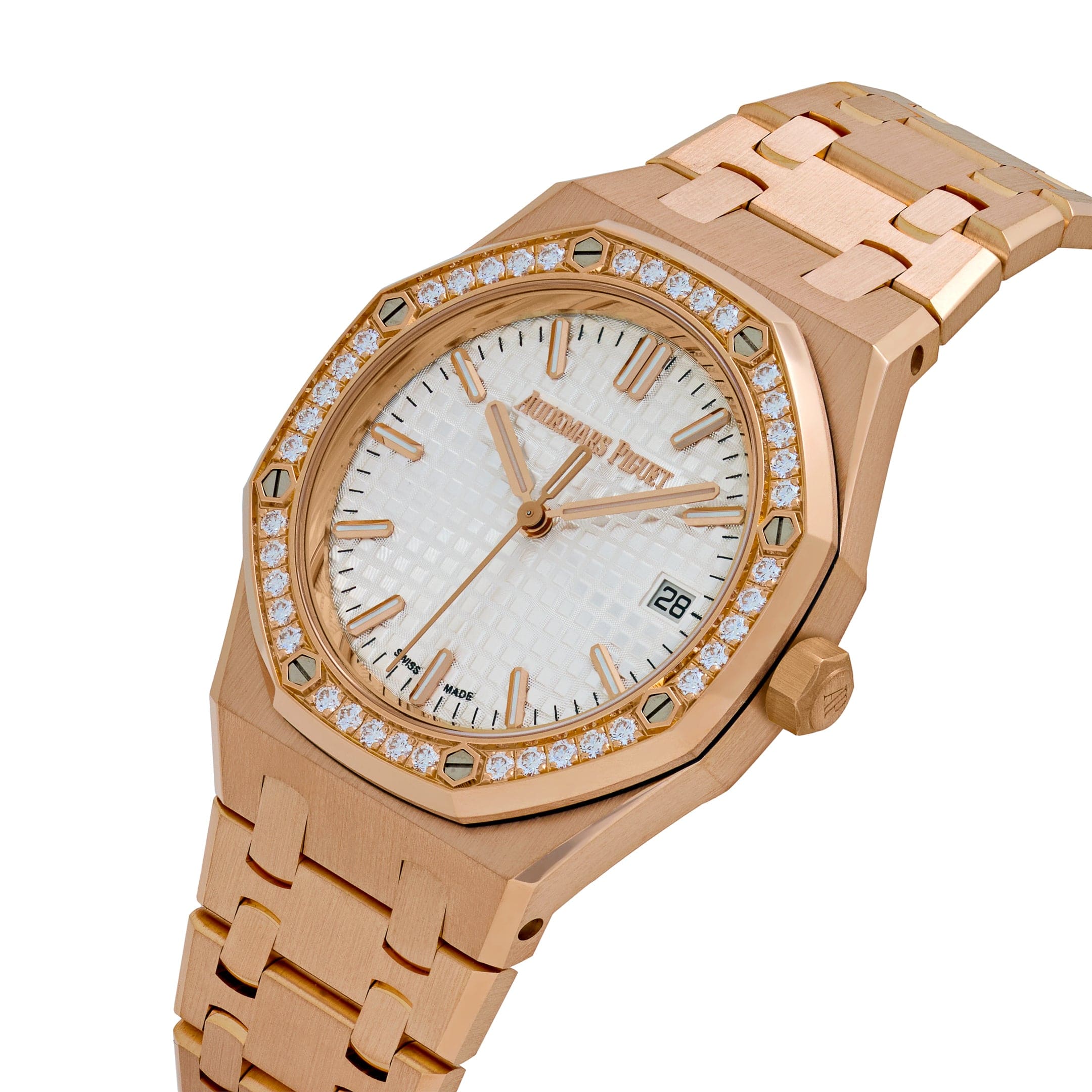 Audemars Piguet Royal Oak 77451OR.ZZ.1361OR.03 'Ladies' Rose Gold Silver Dial Diamond Bezel (2024)