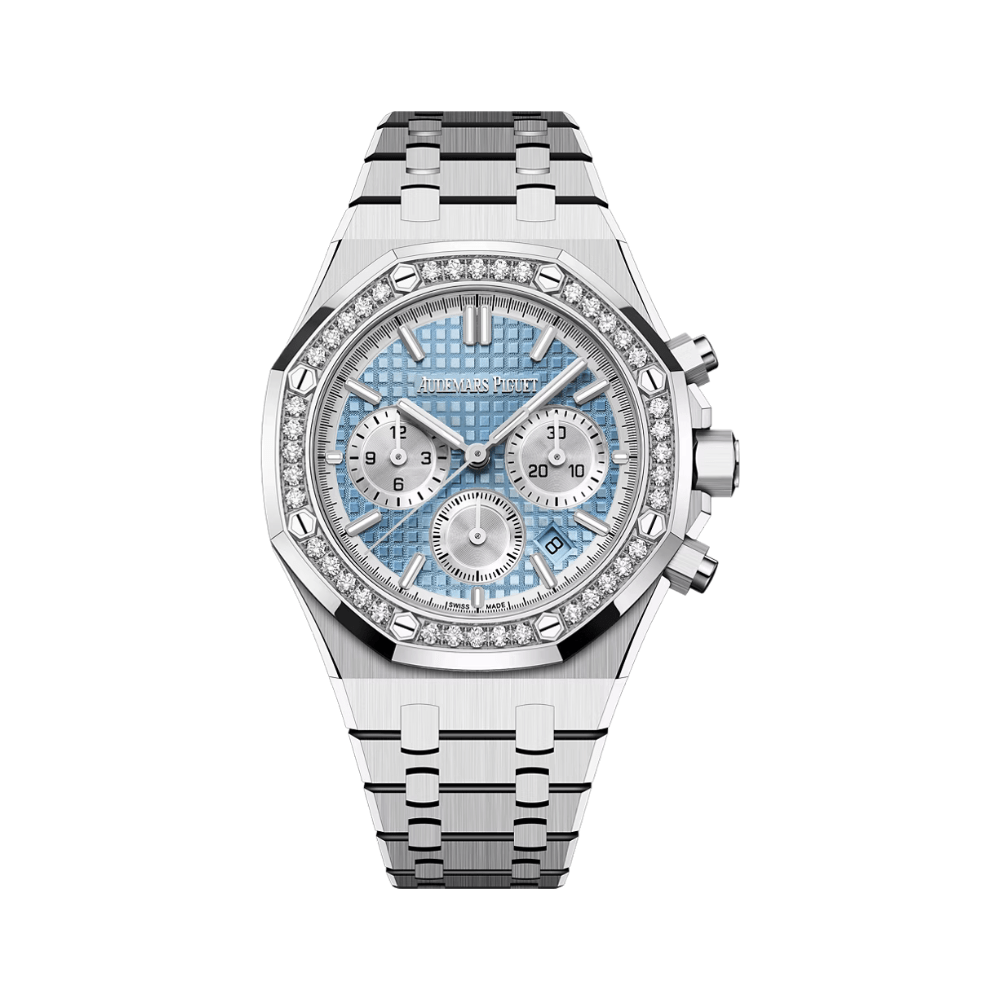 Audemars Piguet Royal Oak Chronograph 26715ST.ZZ.1356ST.01 Diamond Bezel Steel Light Blue Dial