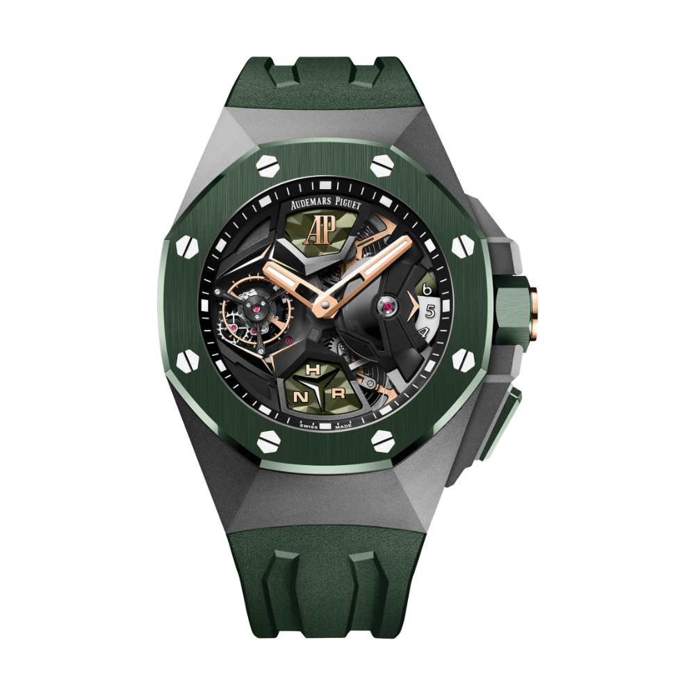 Luxury Watch Audemars Piguet Royal Oak Concept Flying Tourbillon GMT Titanium Green Ceramic 26589IO.OO.D056CA.01 Wrist Aficionado