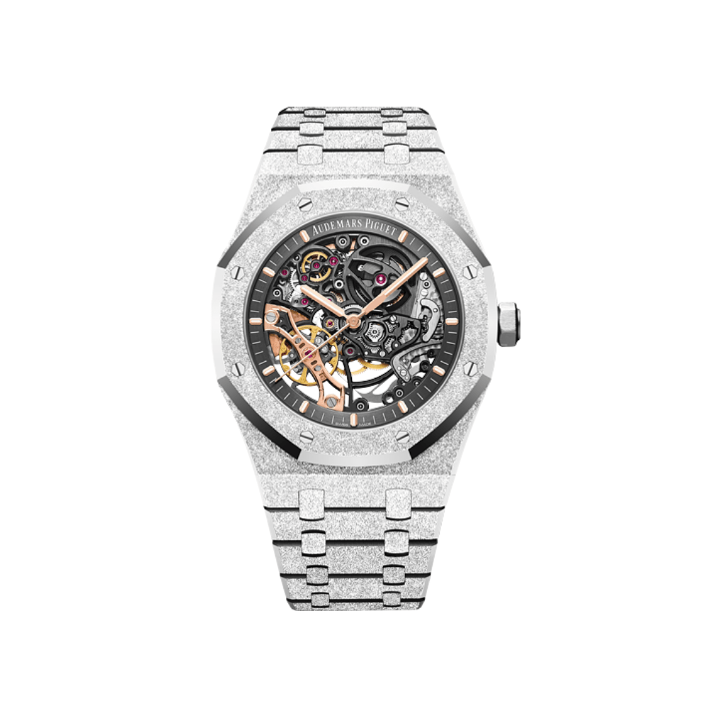 Luxury Watch Audemars Piguet Royal Oak Frosted Gold Double Balance Wheel Openworked 15407BC.GG.1224BC.01 Wrist Aficionado