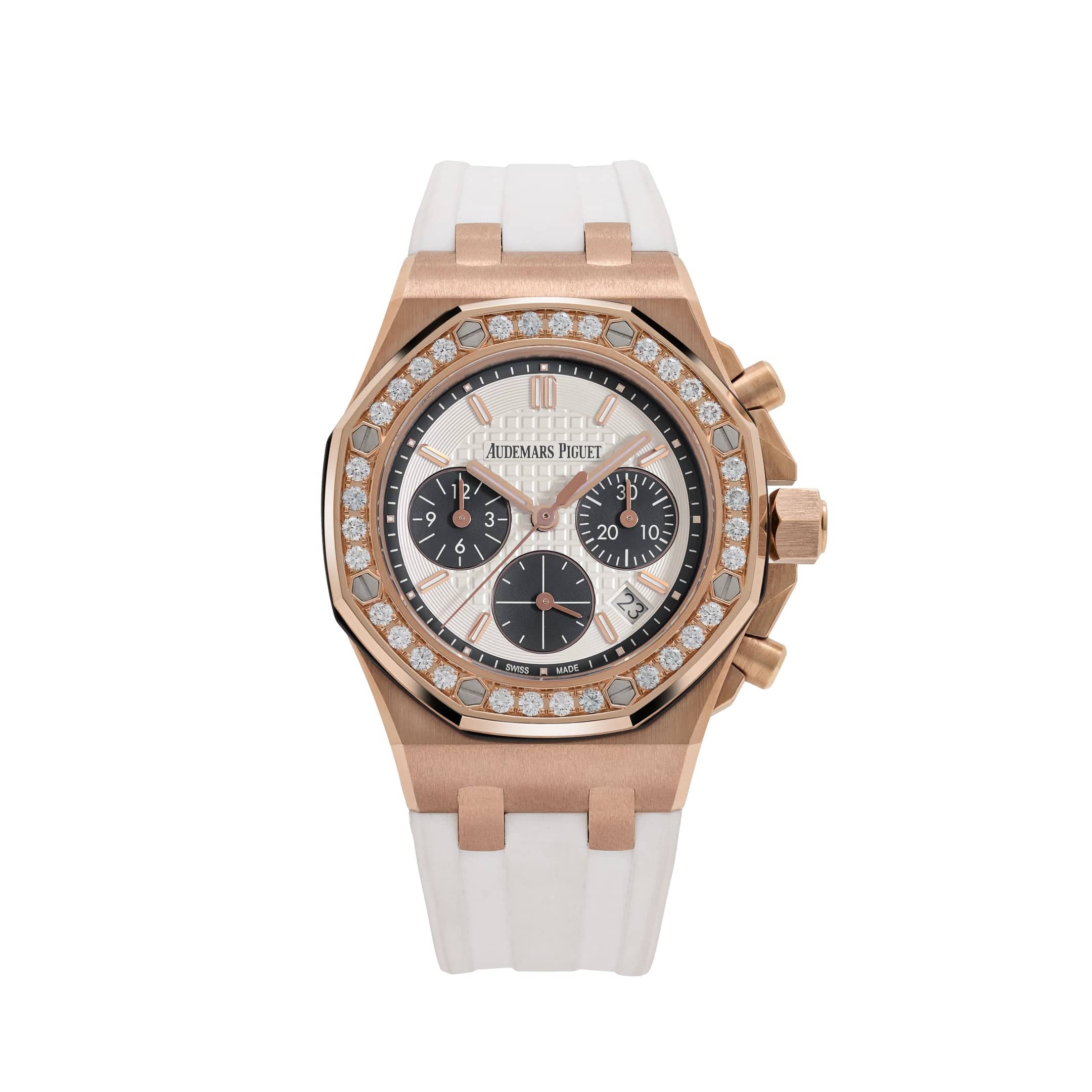 Audemars Piguet Royal Oak Offshore 26231OR.ZZ.D003CA.01 'Ladies' Chronograph Rose Gold Silver Dial Diamond Bezel (2018)