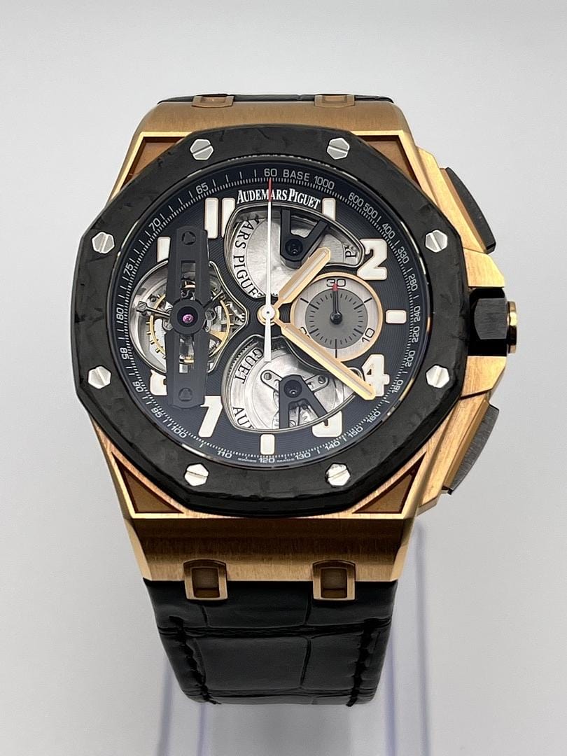 Luxury Watch Audemars Piguet Royal Oak Offshore Tourbillon Chronograph Rose Gold Transparent Dial 26288OF.OO.D002CR.01 Wrist Aficionado