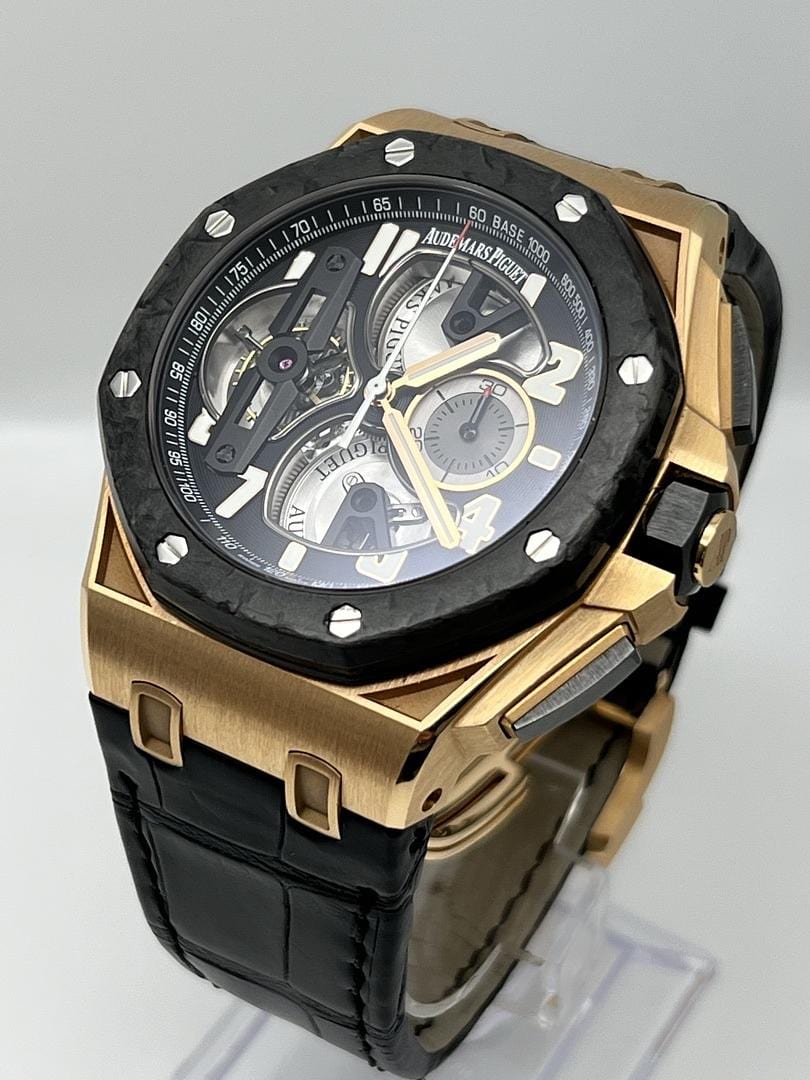 Luxury Watch Audemars Piguet Royal Oak Offshore Tourbillon Chronograph Rose Gold Transparent Dial 26288OF.OO.D002CR.01 Wrist Aficionado