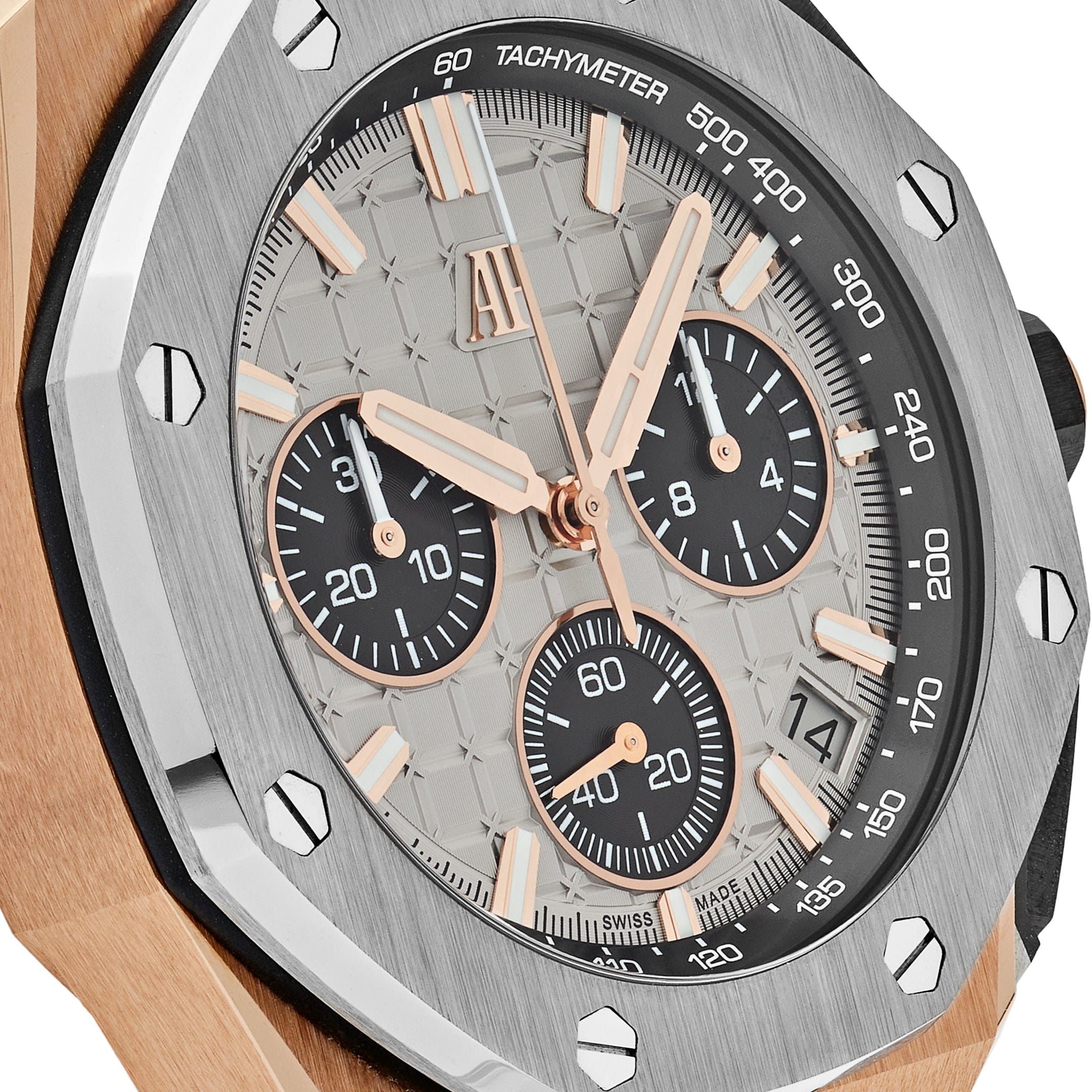 Luxury Watch Audemars Piguet Royal Oak Offshore Chronograph 26420OI.OO.A015VE.01 Rose Gold Grey Dial Wrist Aficionado