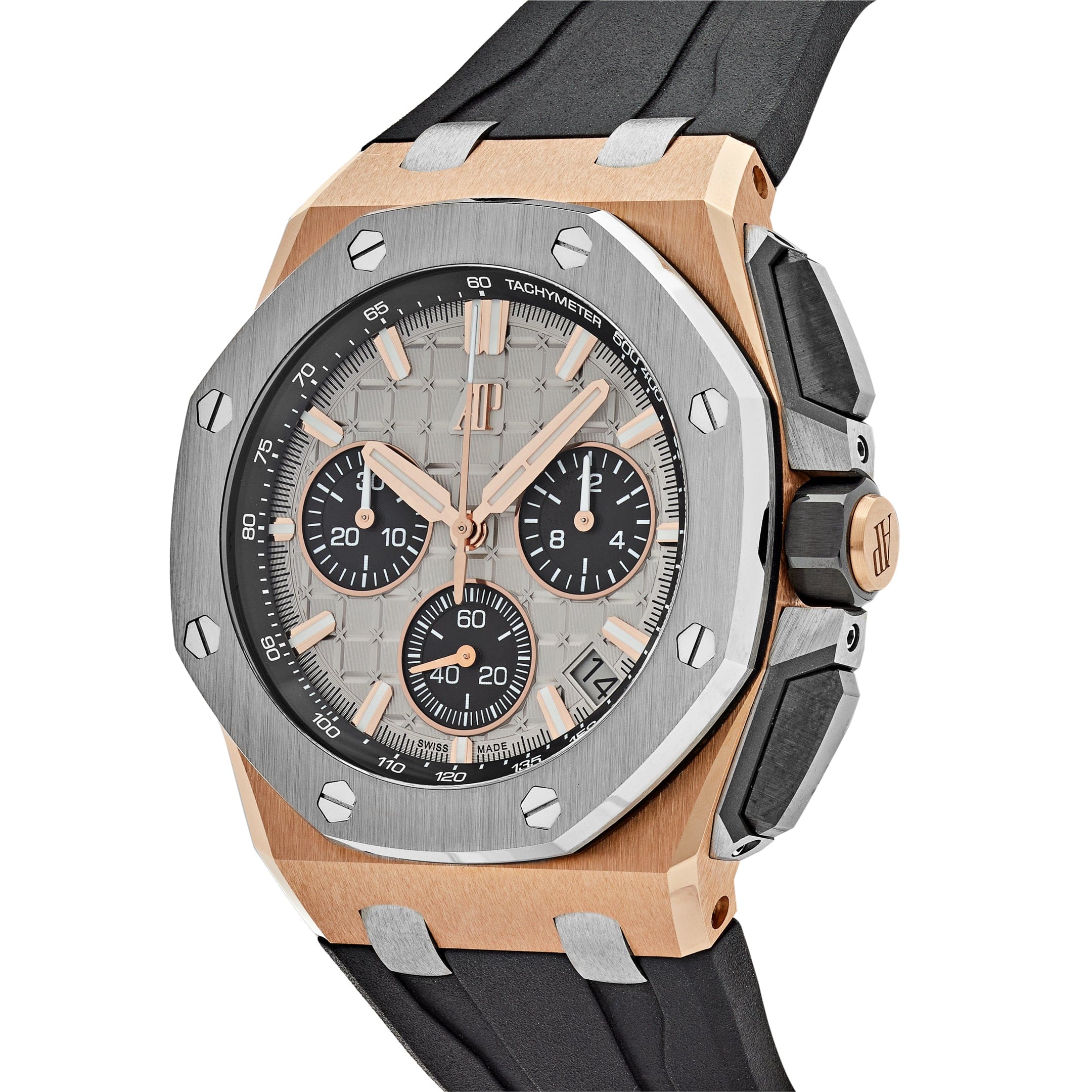 Luxury Watch Audemars Piguet Royal Oak Offshore Chronograph 26420OI.OO.A015VE.01 Rose Gold Grey Dial Wrist Aficionado