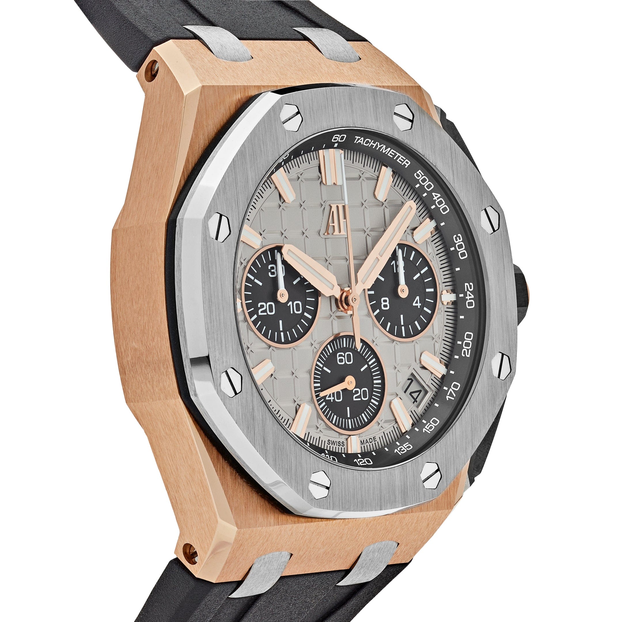 Luxury Watch Audemars Piguet Royal Oak Offshore Chronograph 26420OI.OO.A015VE.01 Rose Gold Grey Dial Wrist Aficionado