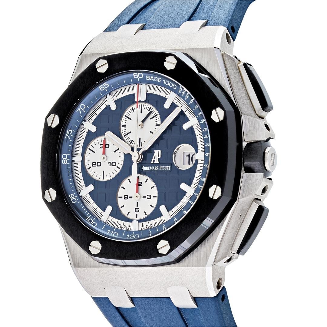 Luxury Watch Audemars Piguet Royal Oak Offshore Chronograph Platinum Blue Dial 26401PO.OO.A018CR.01 Wrist Aficionado