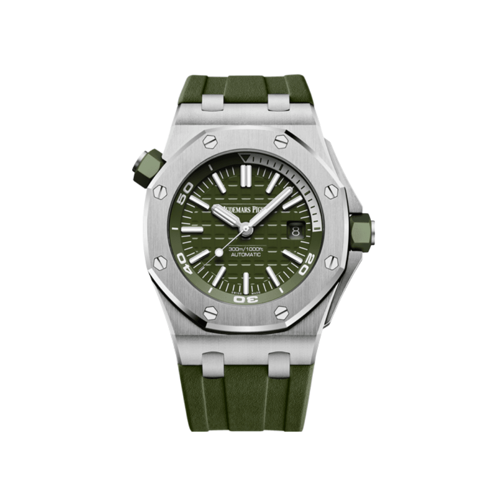 Luxury Watch Audemars Piguet Royal Oak Offshore Diver Stainless Steel Green Dial 15710ST.OO.A052CA.01 Wrist Aficionado