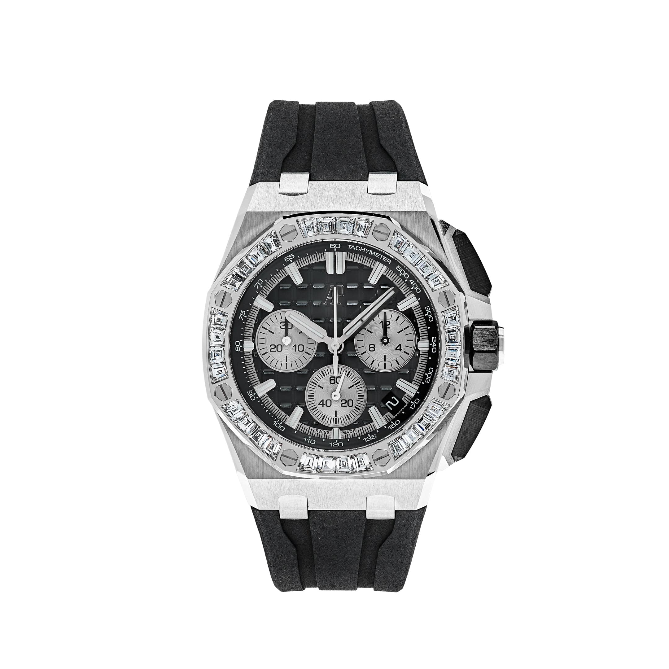 Luxury Watch Audemars Piguet Royal Oak Offshore Selfwinding Chronograph White Gold Diamond Bezel Black Dial 26424BC.ZZ.D002CA.01 Wrist Aficionado