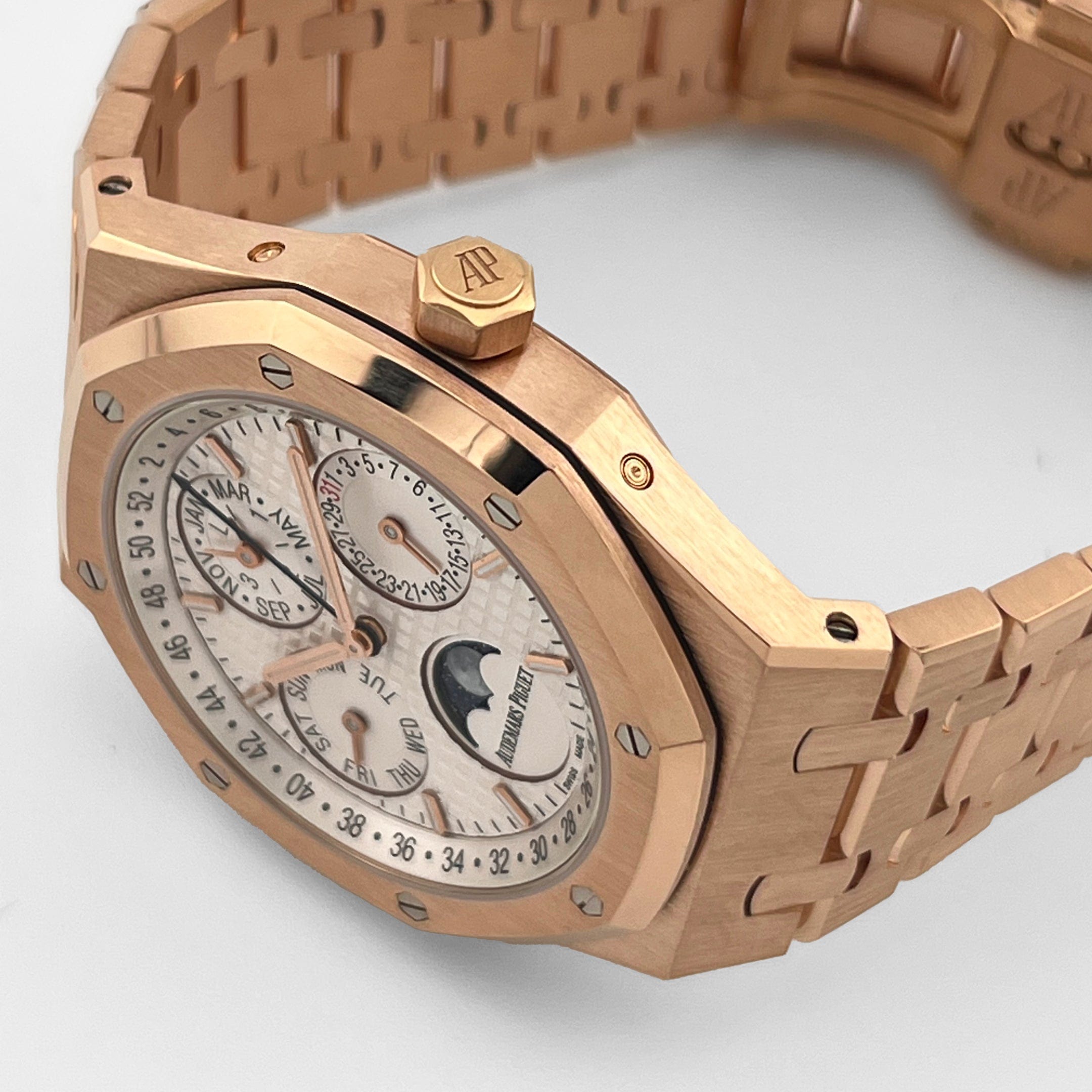 Audemars Piguet Royal Oak Perpetual Calendar 26574OR.OO.1220OR.01 Rose Gold Silver Dial