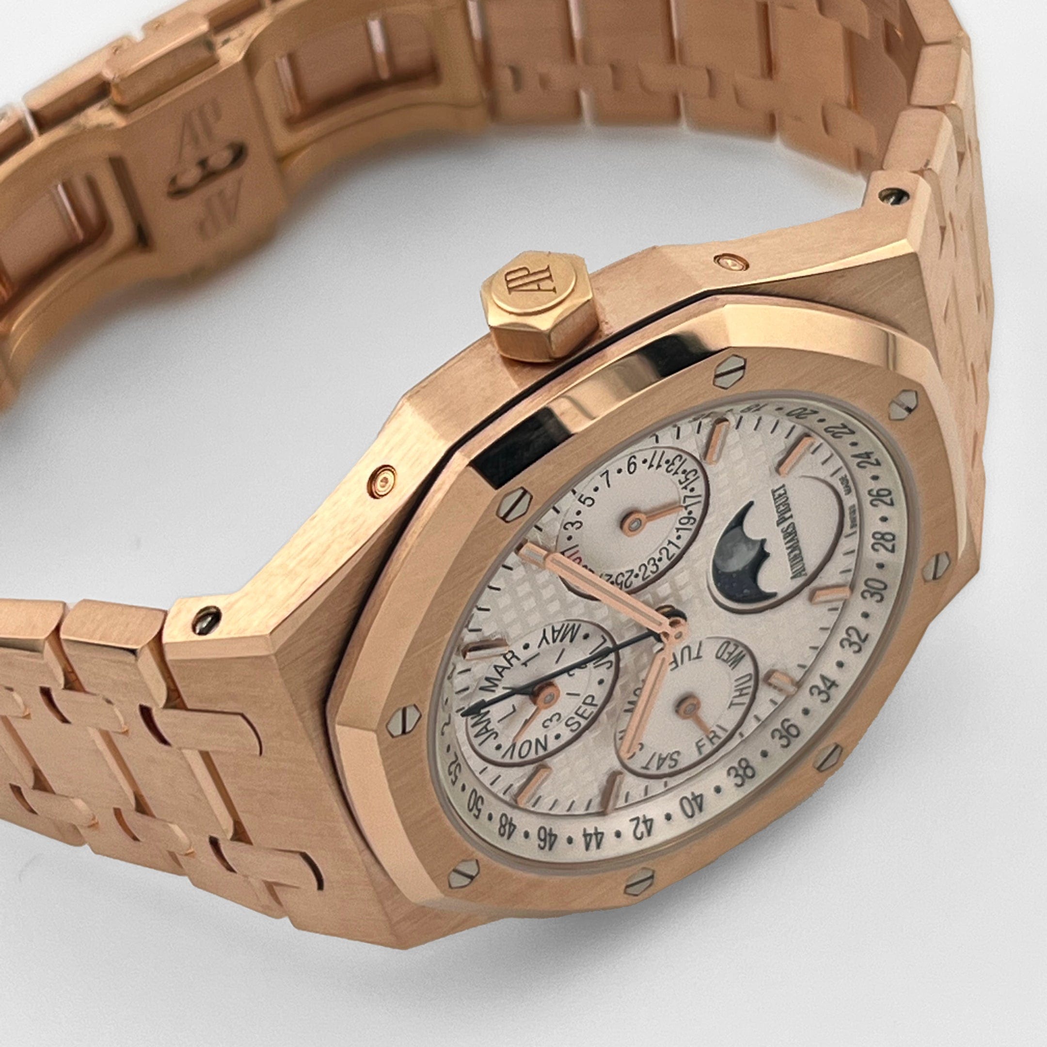 Audemars Piguet Royal Oak Perpetual Calendar 26574OR.OO.1220OR.01 Rose Gold Silver Dial