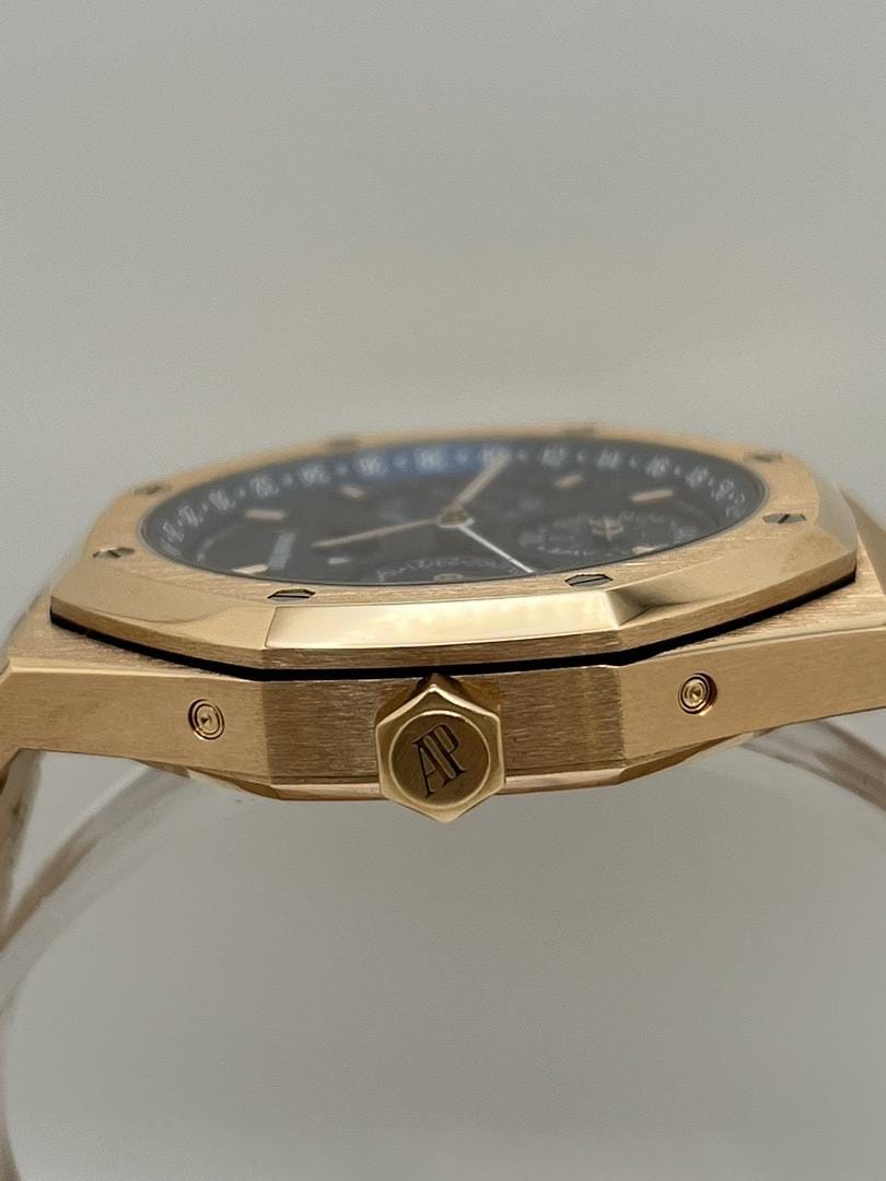 Luxury Watch Audemars Piguet Royal Oak Perpetual Calendar Rose Gold Blue Dial 26574OR.OO.1220OR.02 Wrist Aficionado