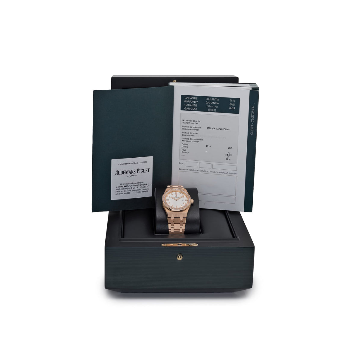 Audemars Piguet Royal Oak Quartz 67651OR.ZZ.1261OR.01 'Ladies' Rose Gold White Dial Diamond Bezel Quartz (2015)