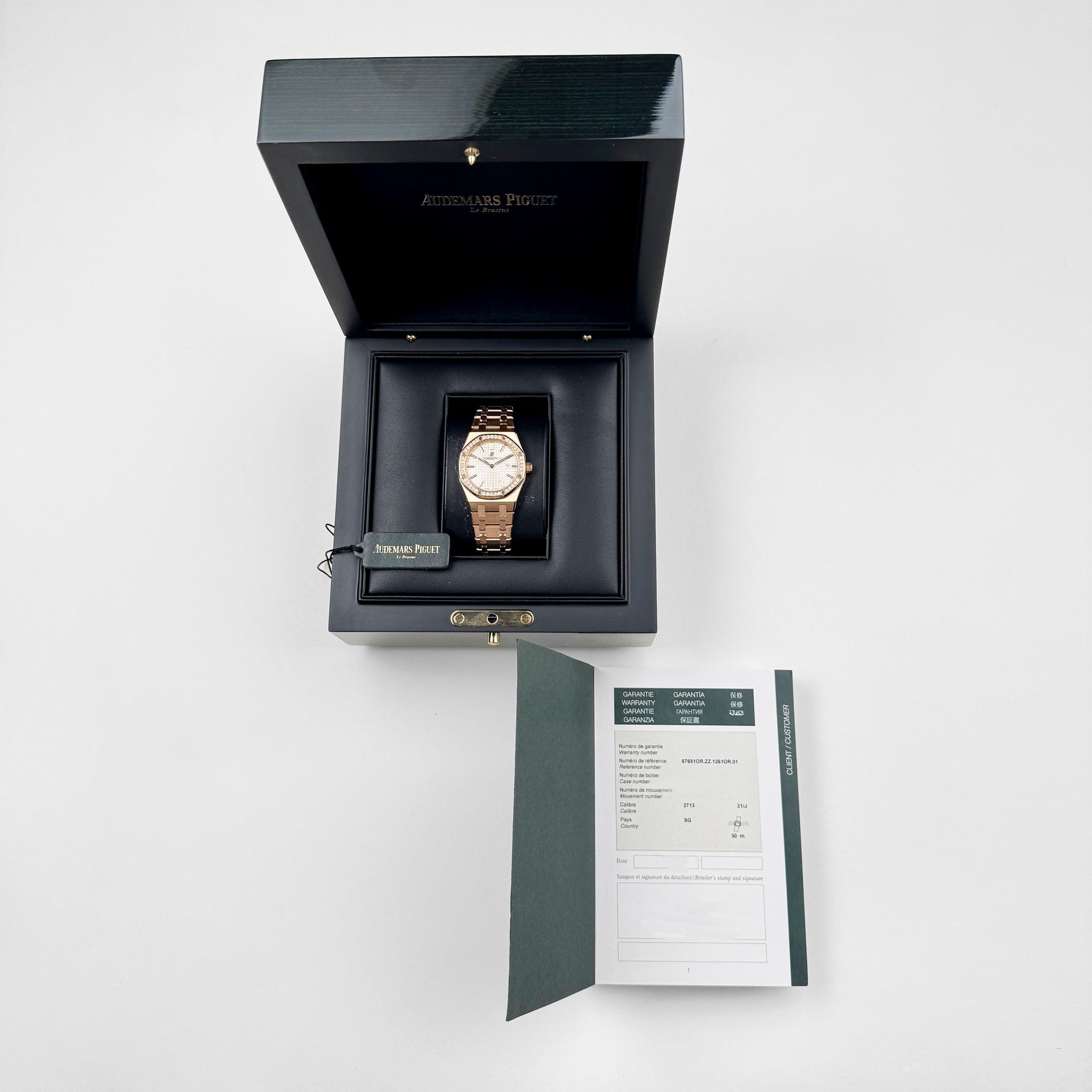 Audemars Piguet Royal Oak Quartz 67651OR.ZZ.1261OR.01 'Ladies' Rose Gold White Dial Diamond Bezel Quartz (2017)