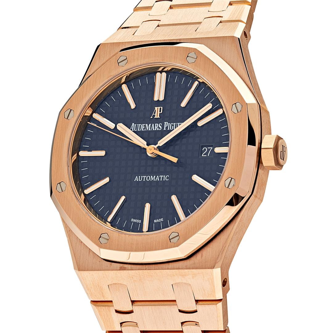 Luxury Watch Audemars Piguet Royal Oak Selfwinding Rose Gold Blue Dial 15400OR.OO.1220OR.03 Wrist Aficionado
