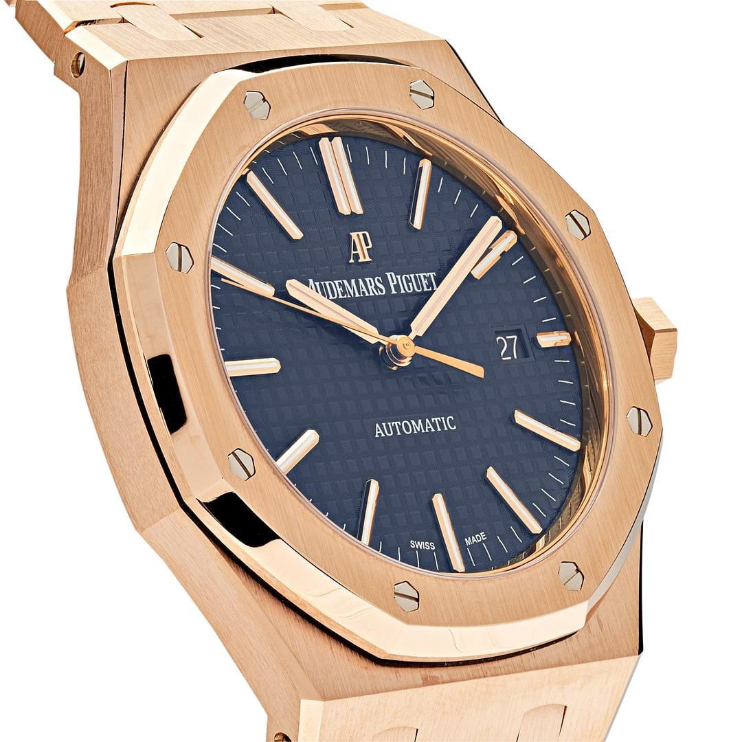 Luxury Watch Audemars Piguet Royal Oak Selfwinding Rose Gold Blue Dial 15400OR.OO.1220OR.03 Wrist Aficionado