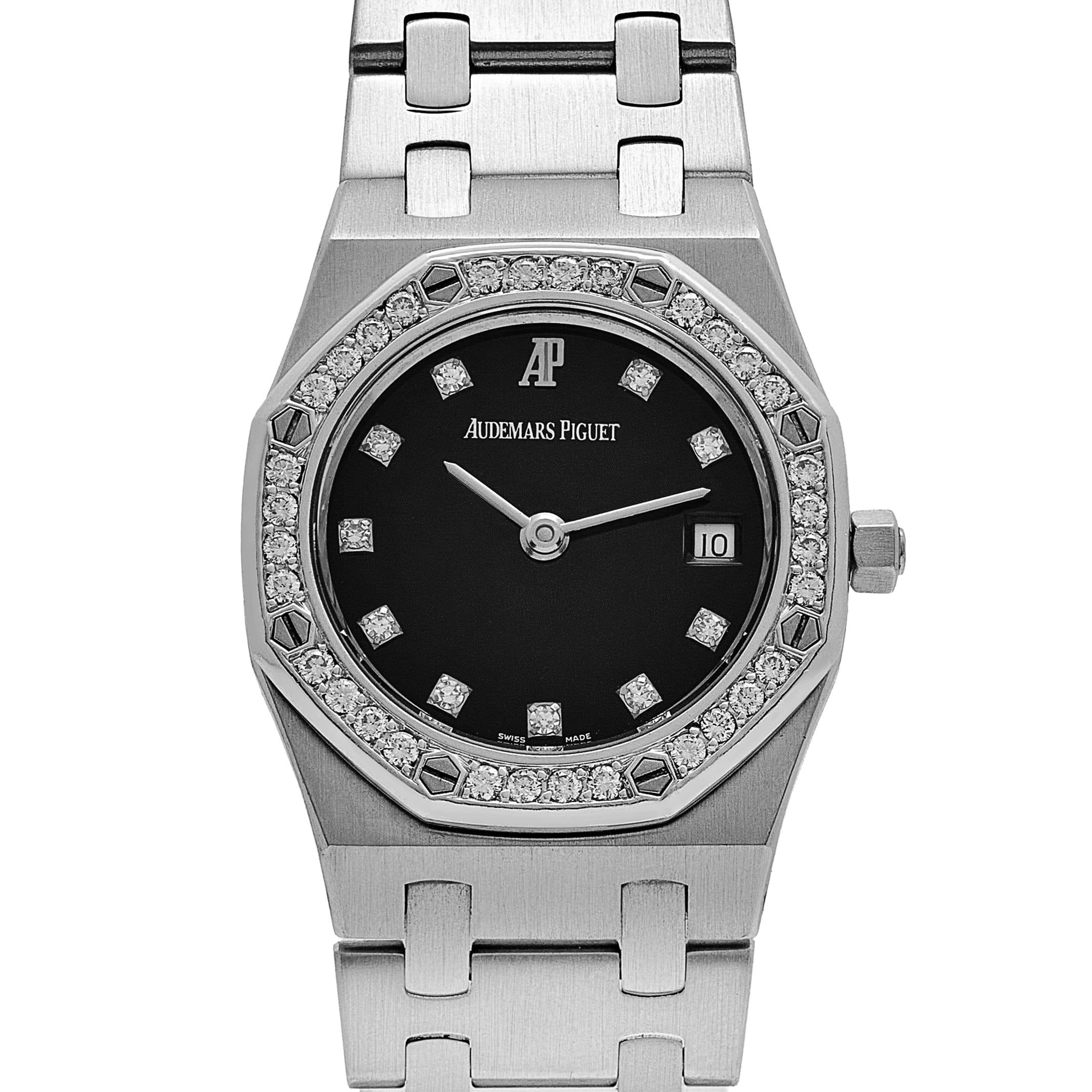 Audemars Piguet Royal Oak Vintage 'Ladies' White Gold Black Diamond Dial Diamond Bezel Quartz