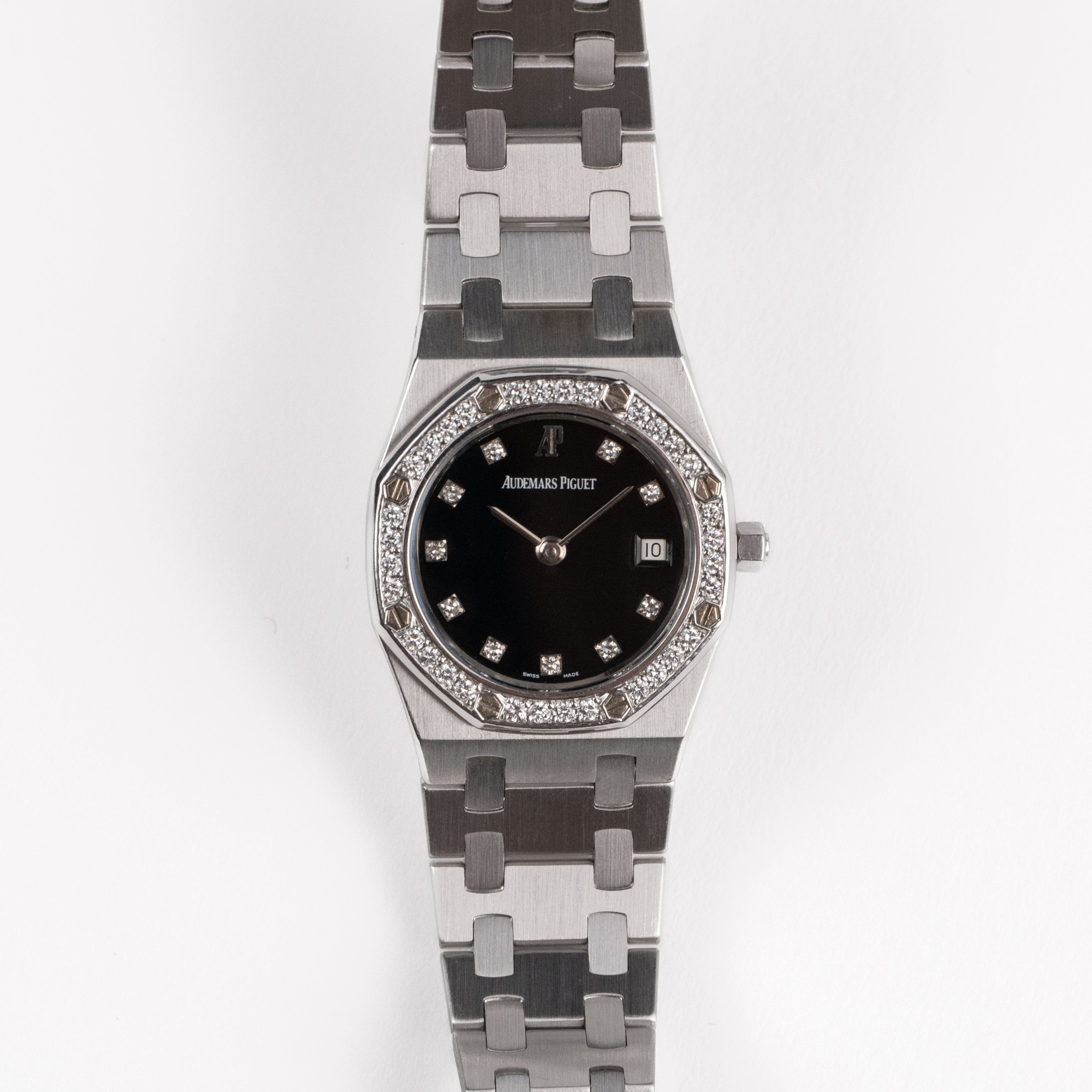 Audemars Piguet Royal Oak Vintage 'Ladies' White Gold Black Diamond Dial Diamond Bezel Quartz