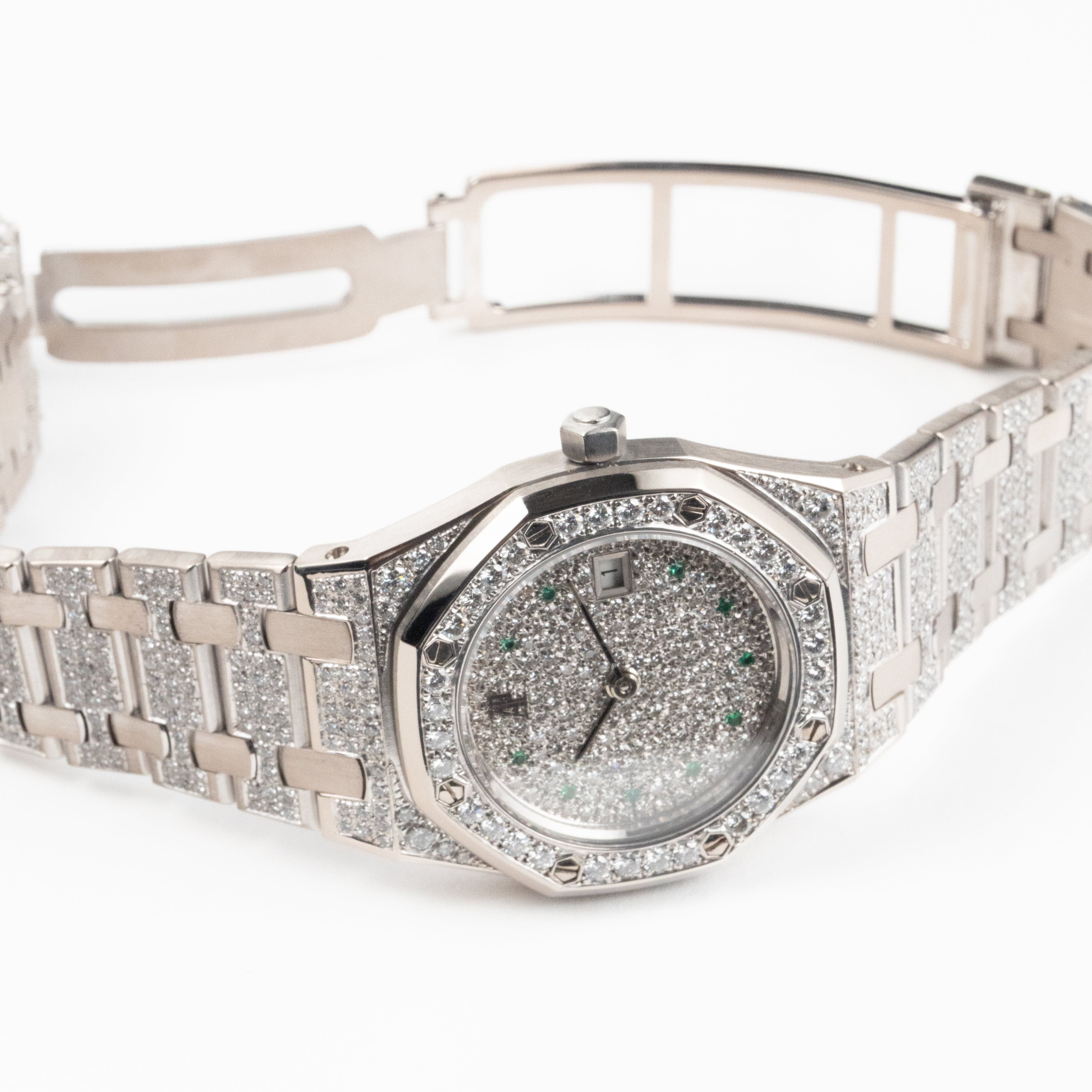 Audemars Piguet Royal Oak Vintage 'Ladies' White Gold Diamond Emerald Set Dial Quartz