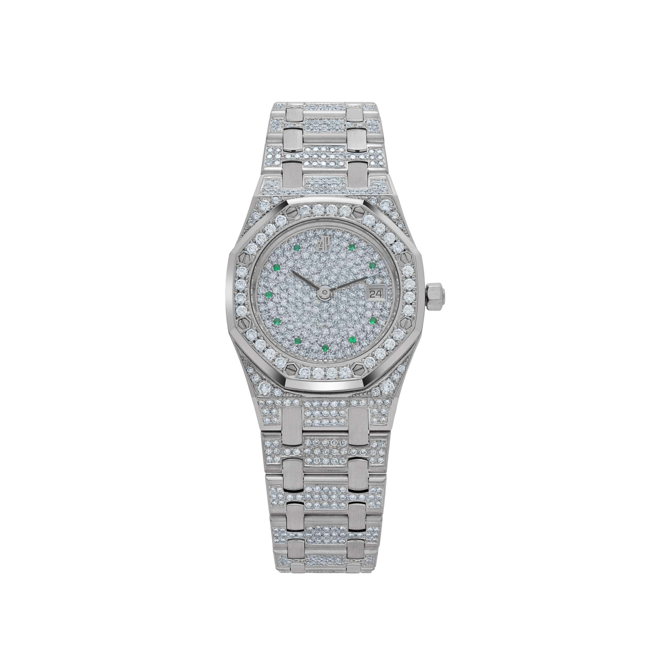 Audemars Piguet Royal Oak Vintage 'Ladies' White Gold Diamond Emerald Set Dial Quartz