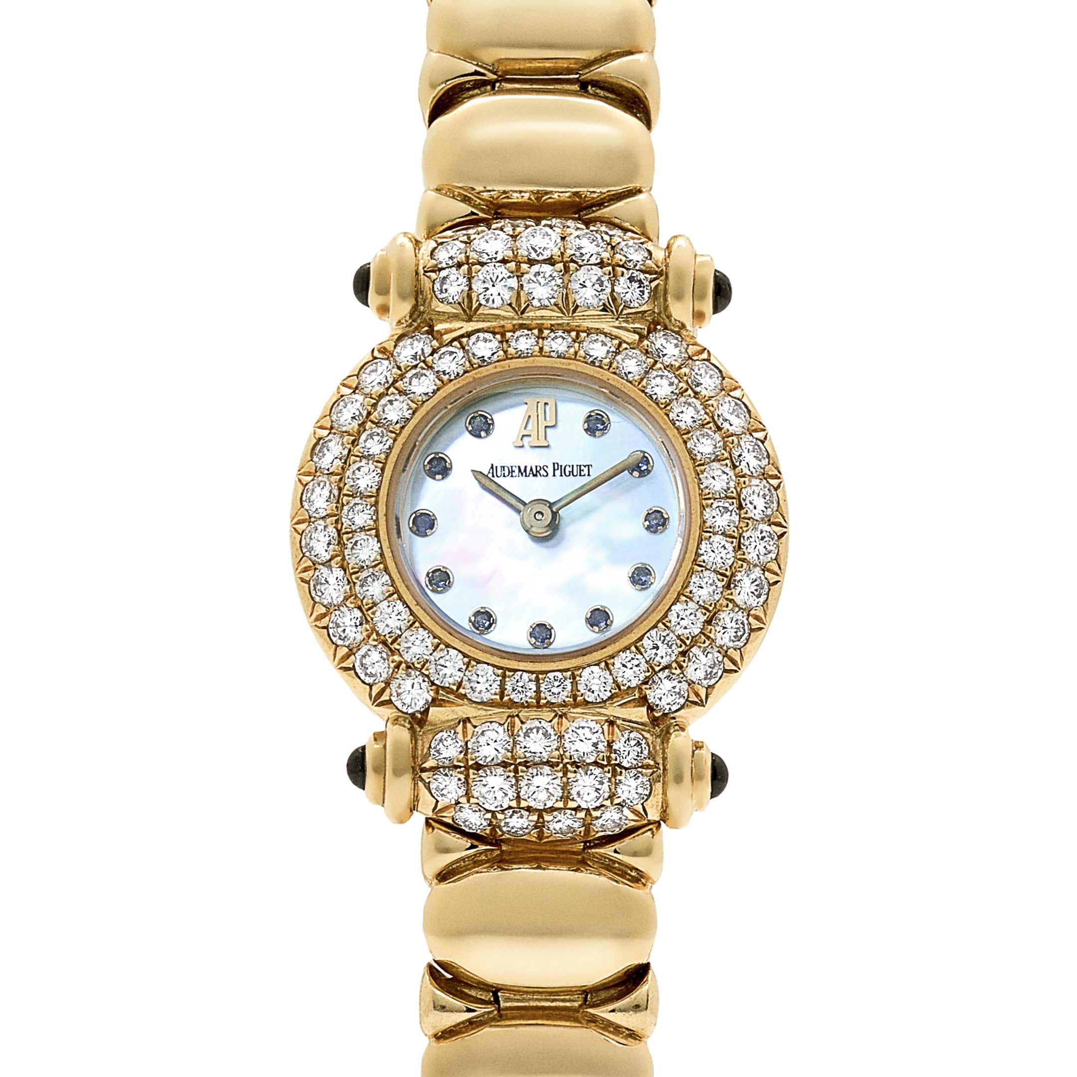 Audemars Piguet Vintage Cobra 66762BA 'Ladies' Yellow Gold Mother of Pearl Sapphire Dial Diamond Bezel Quartz